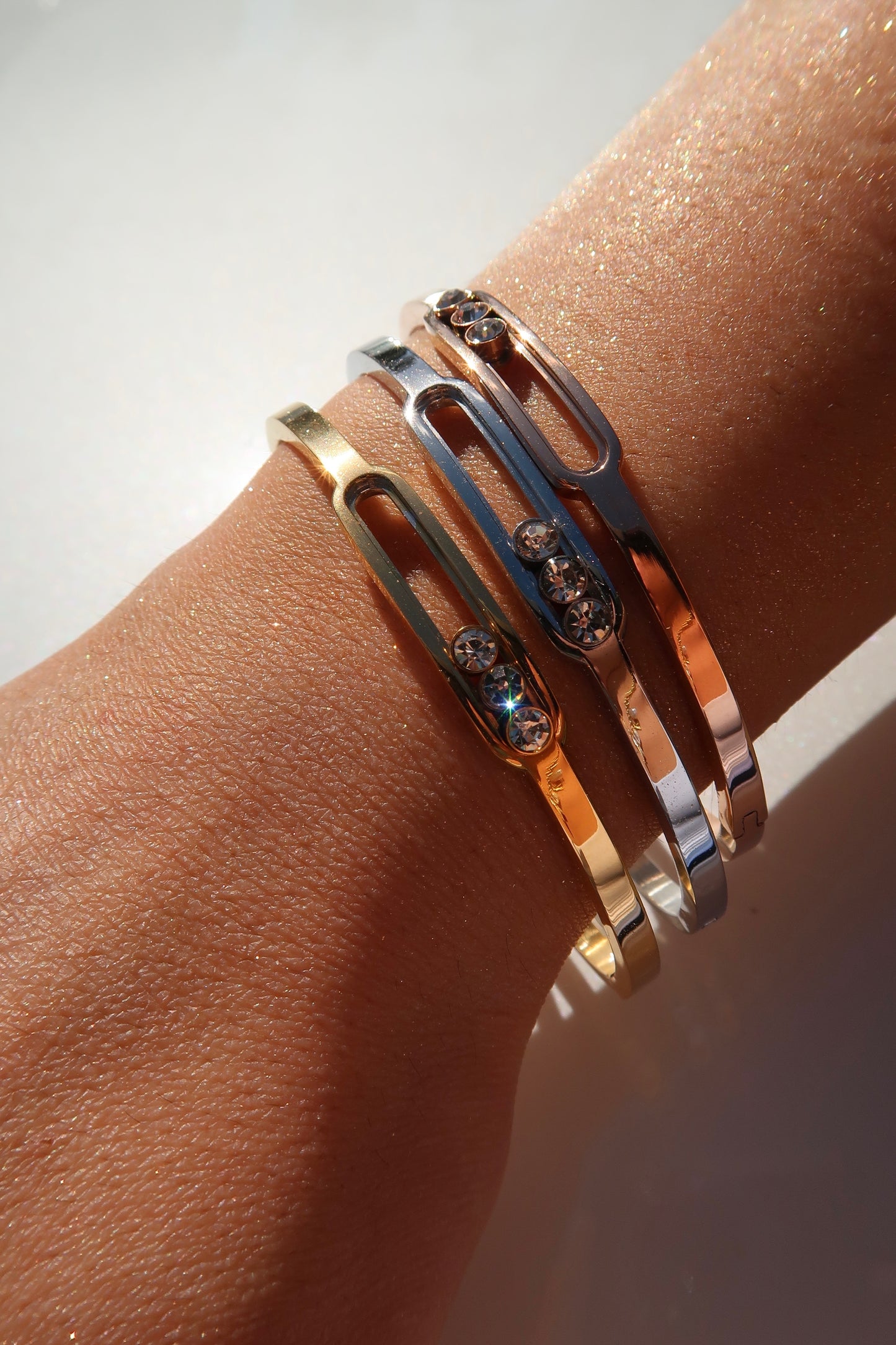 Lux Crystal Bangle Tri-Color 316L Stainless Steel Trio