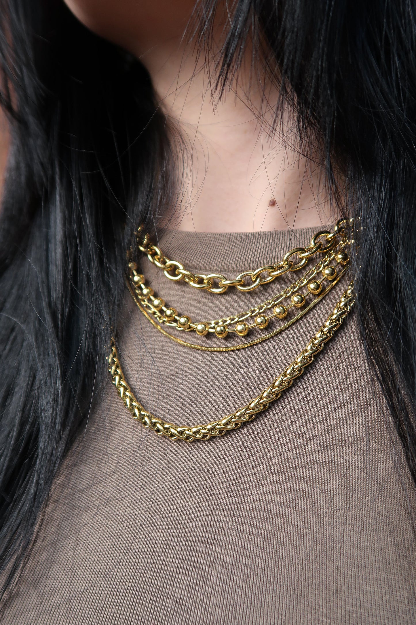 Golden Muse 316L Stainless Steel 5 Piece Necklace Ensemble