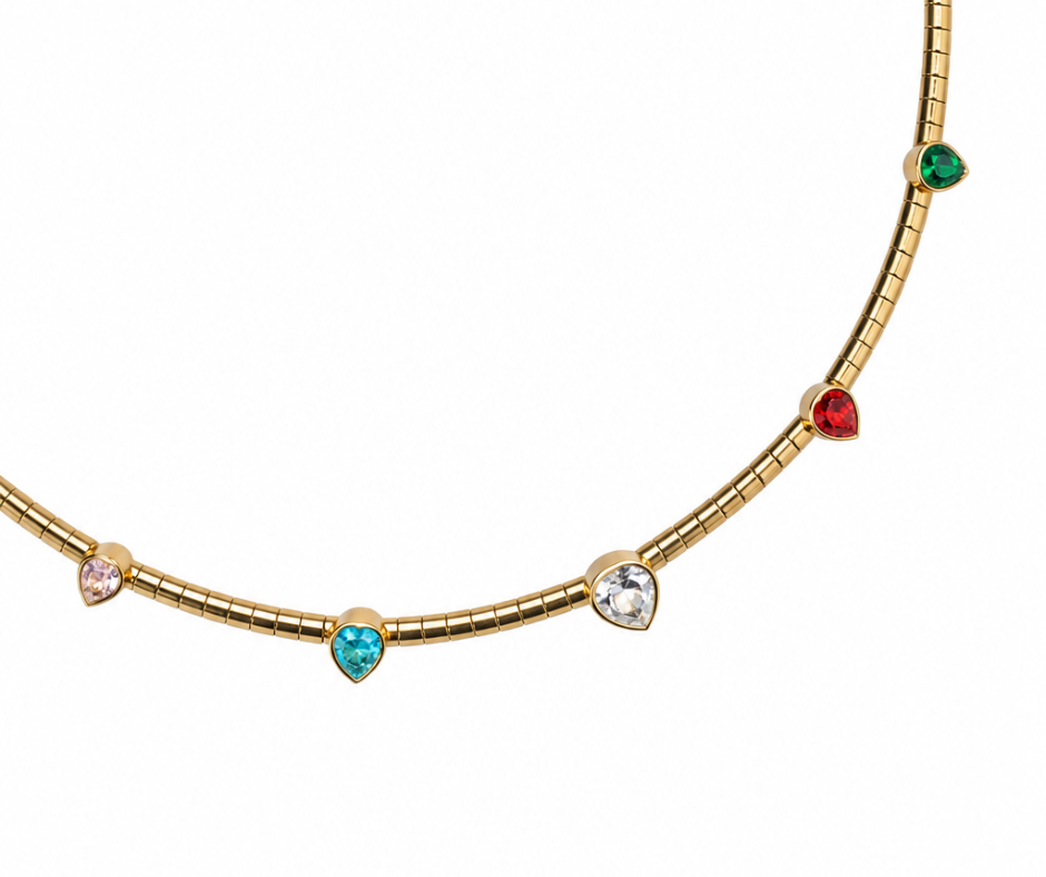 Fiora Multi Heart Gem Omega Necklace