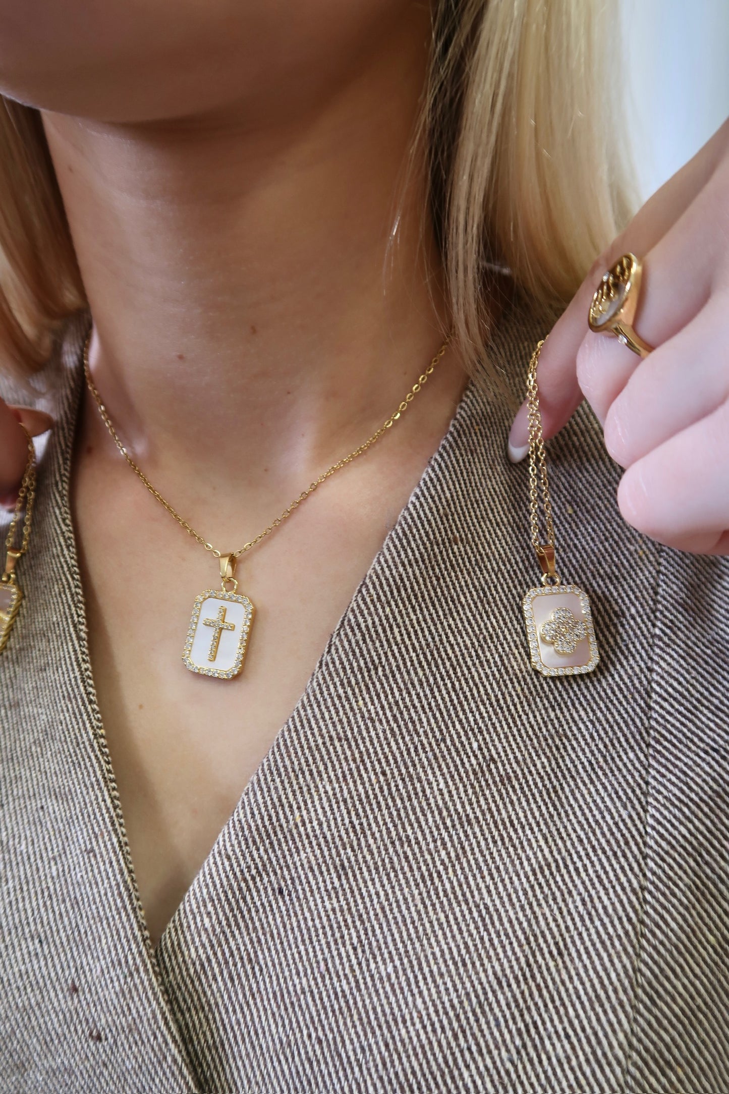 House of Versailles Mother of Pearl Stainless Steel Necklace