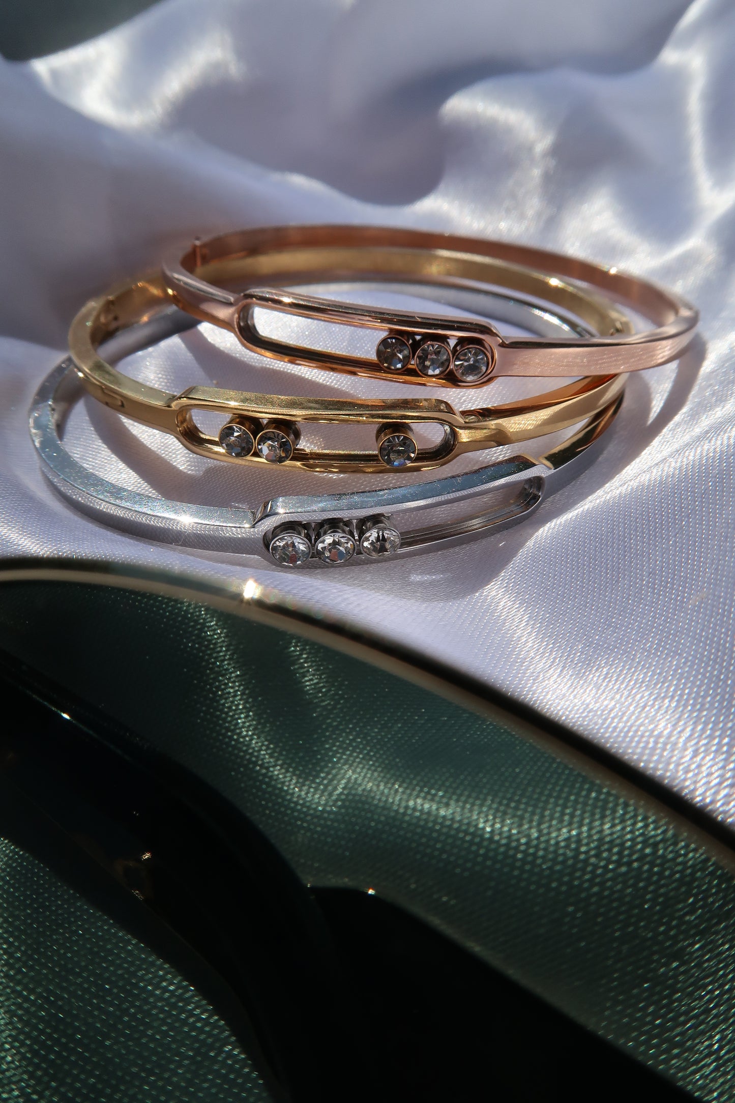 Lux Crystal Bangle Tri-Color 316L Stainless Steel Trio