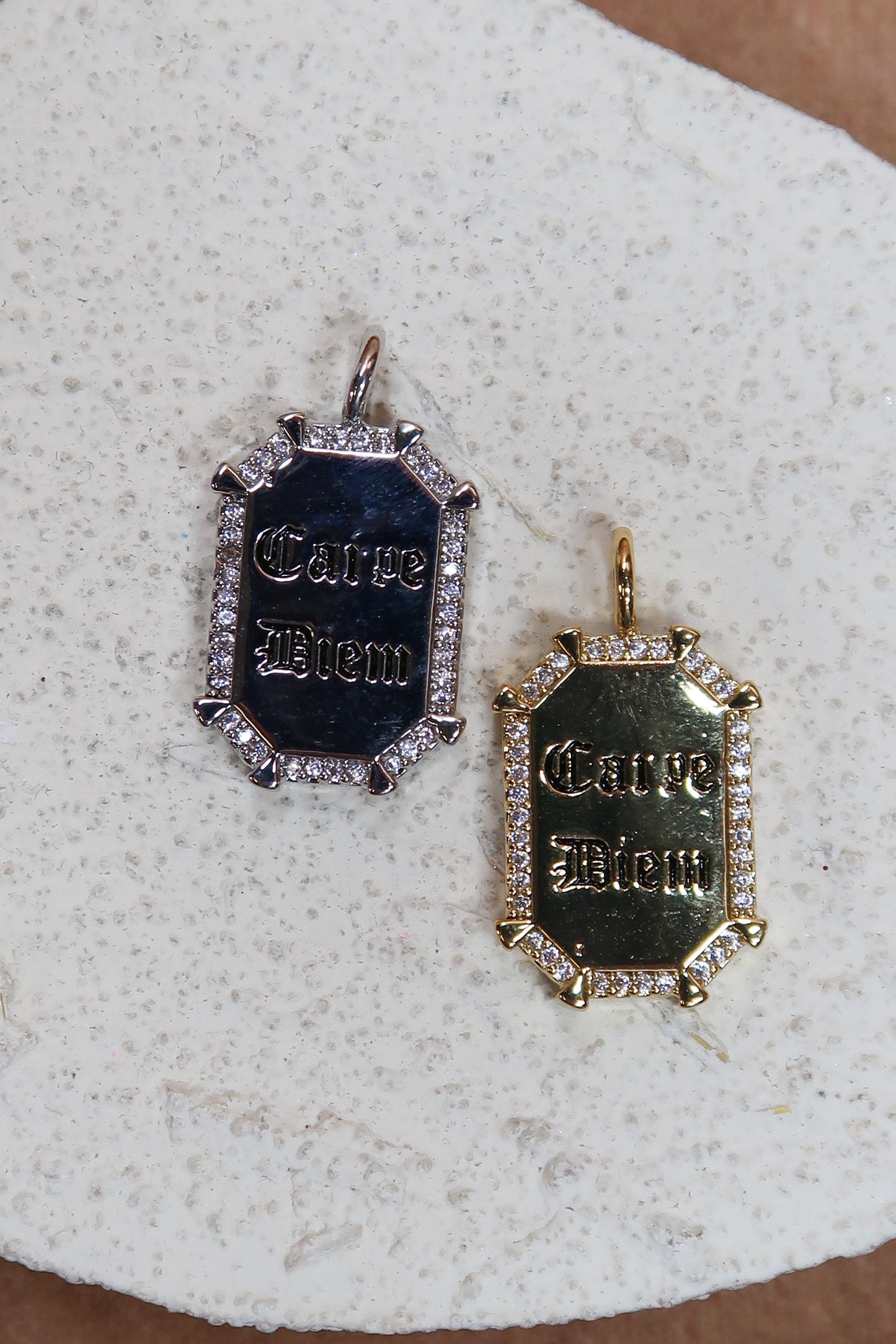 Carpe Diem 316L Stainless Steel Crystal Charm