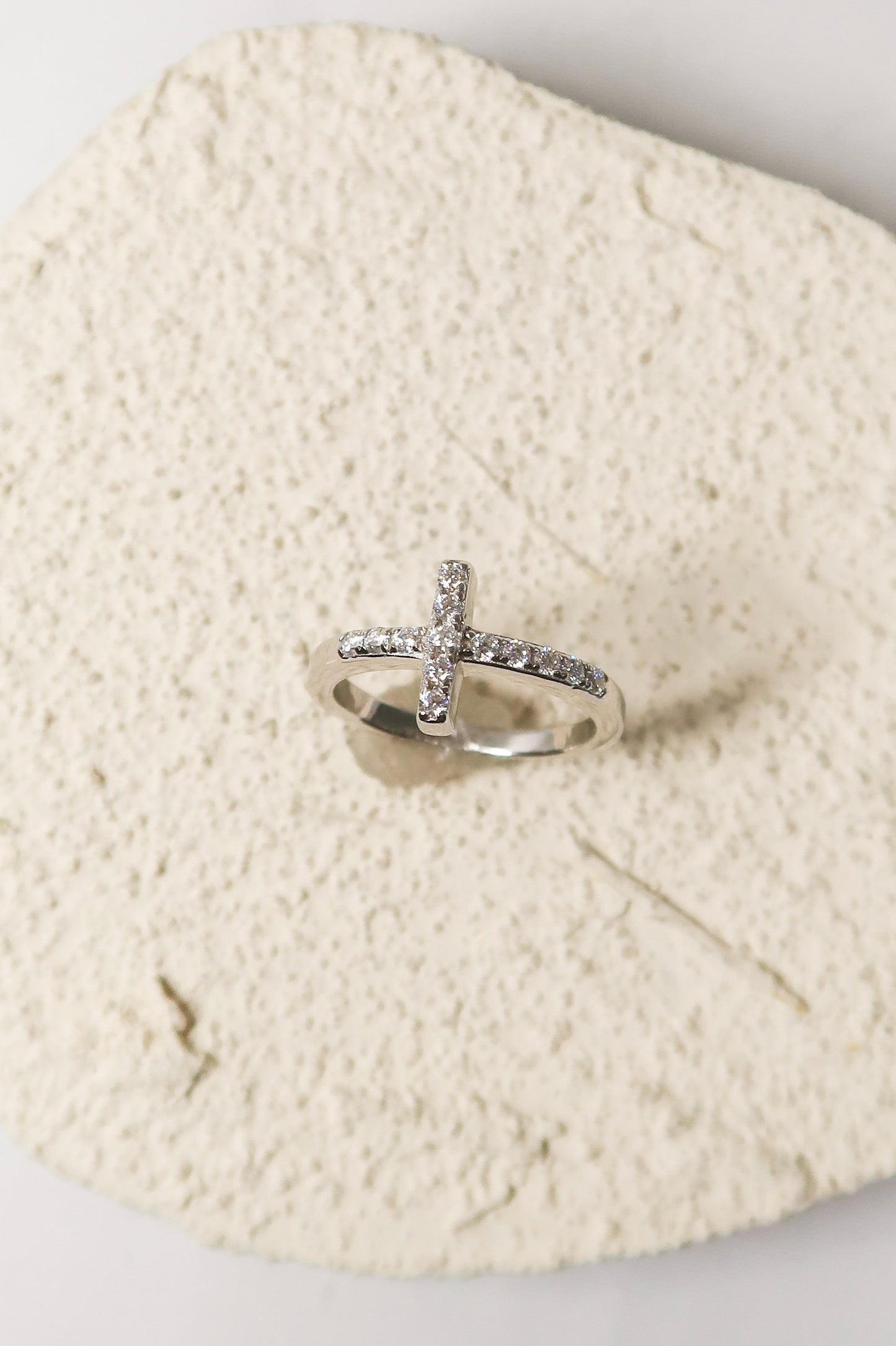 Halo .925 Sterling Silver Crystal Cross Moissanite Ring
