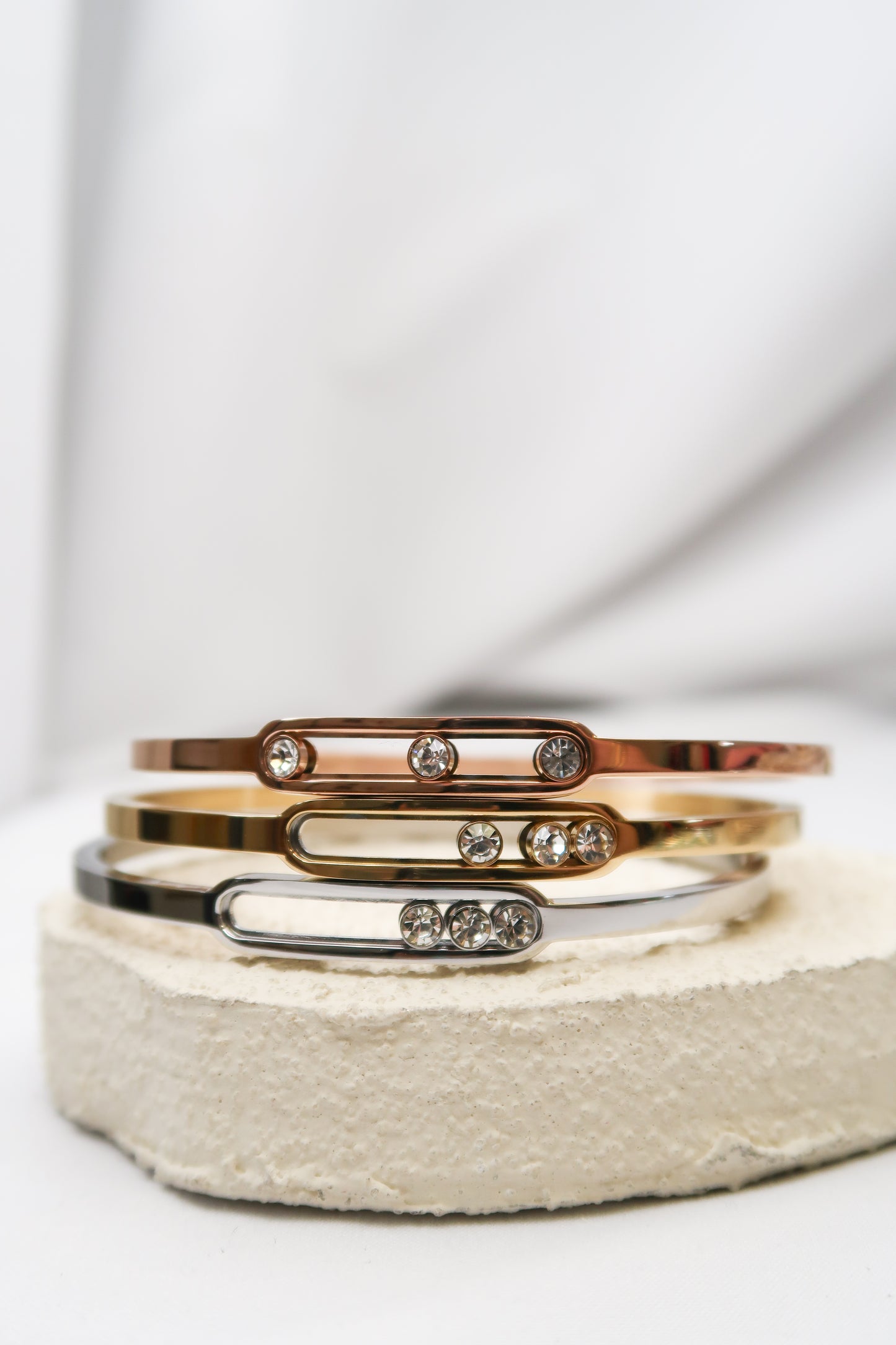 Lux Crystal Bangle Tri-Color 316L Stainless Steel Trio