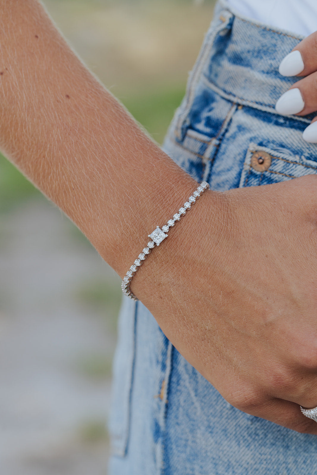 .925 Sterling Silver Timeless Princess Cut Moissanite Bracelet