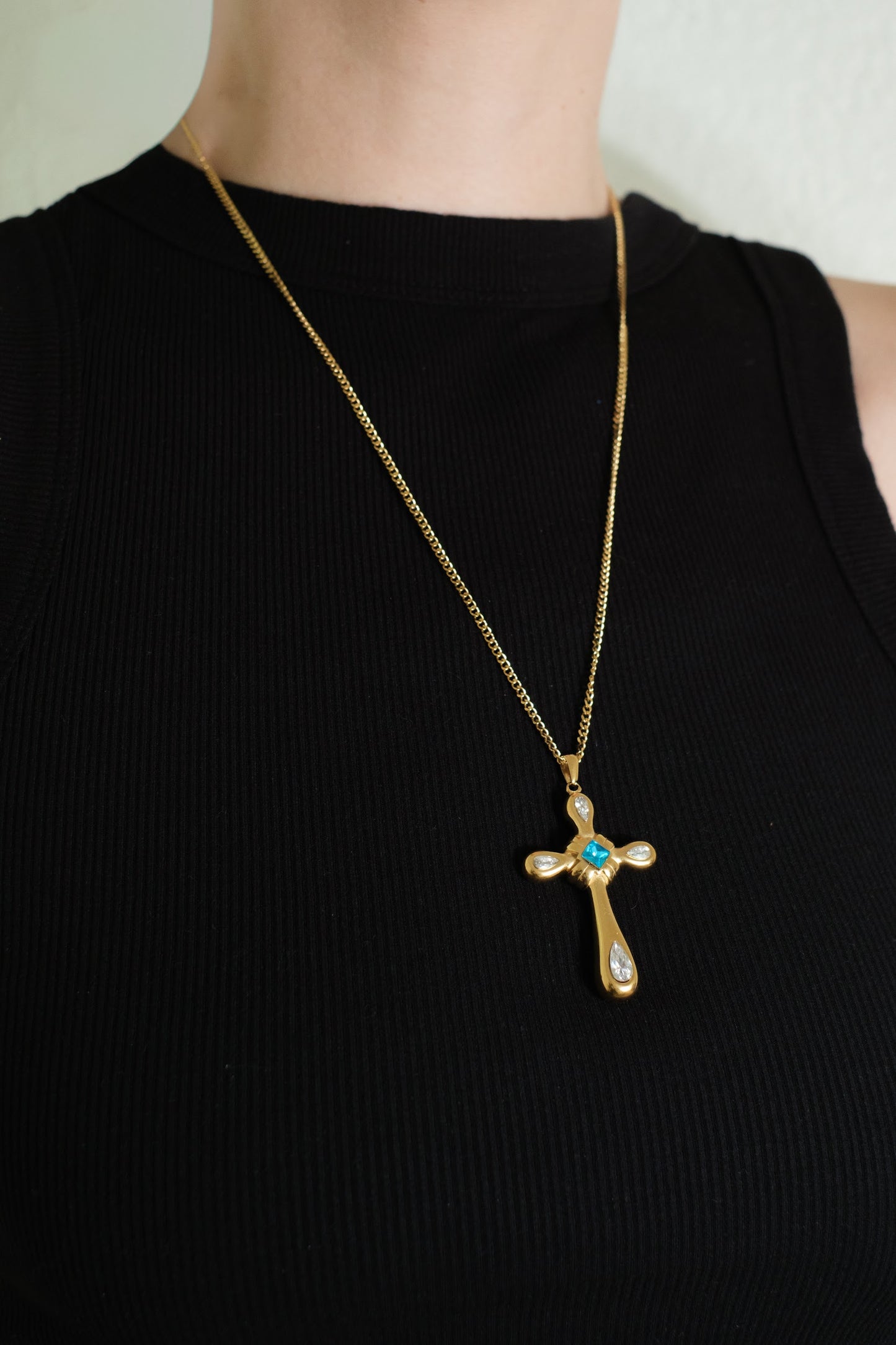 Golden Faith Cross 316L Stainless Steel Statement Necklace