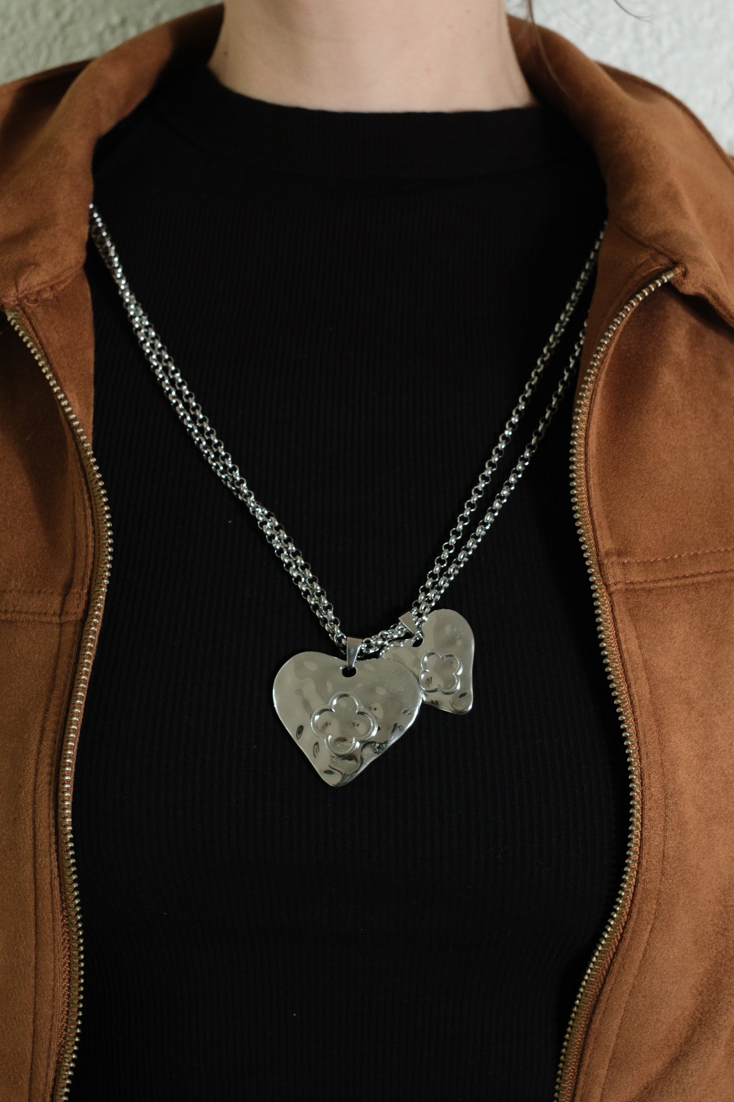Eternal Affair Double Heart 316L Stainless Steel Statement Necklace