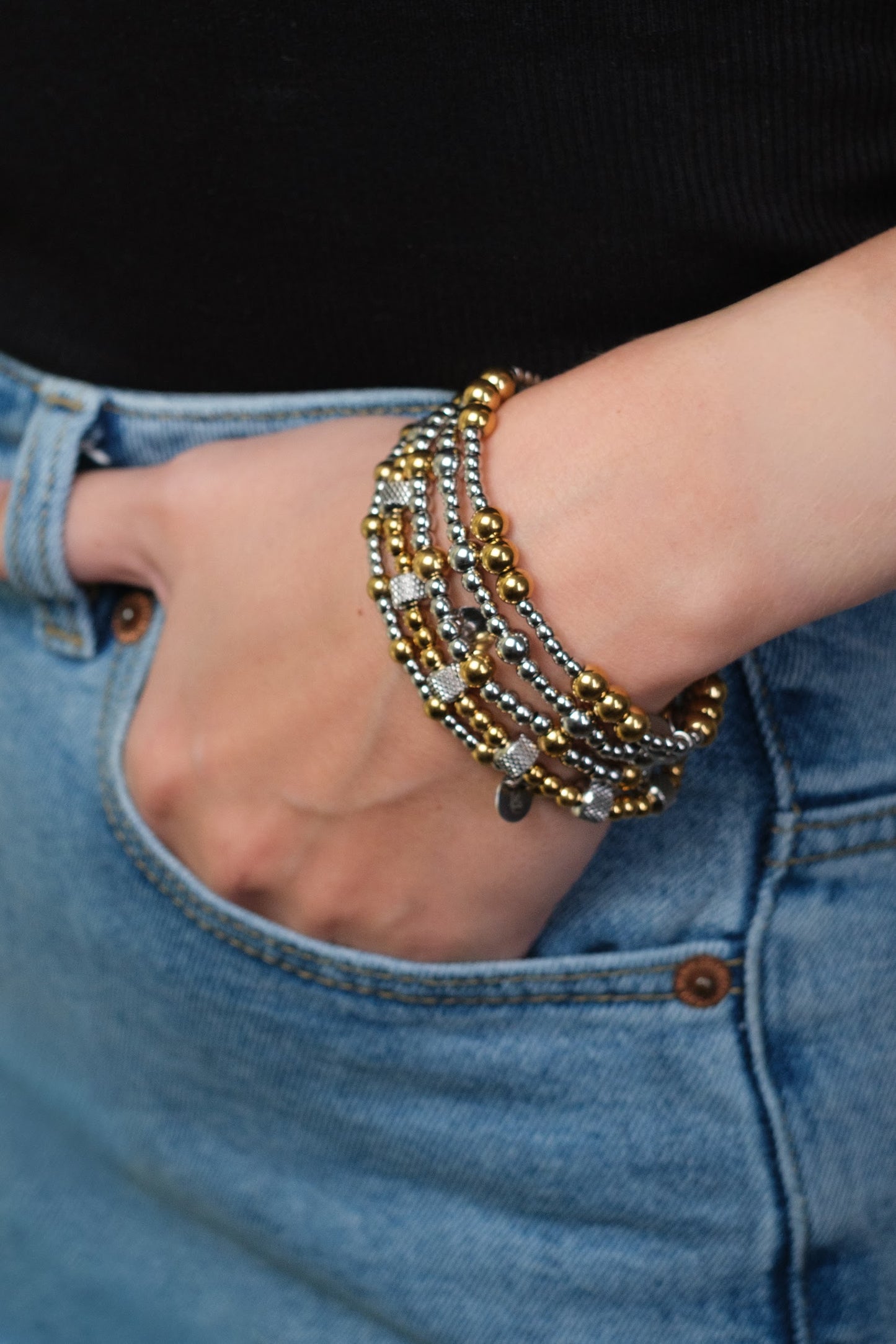 Even Odds Mixed Metal 316L Stainless Steel 5 Piece Bracelet Stack