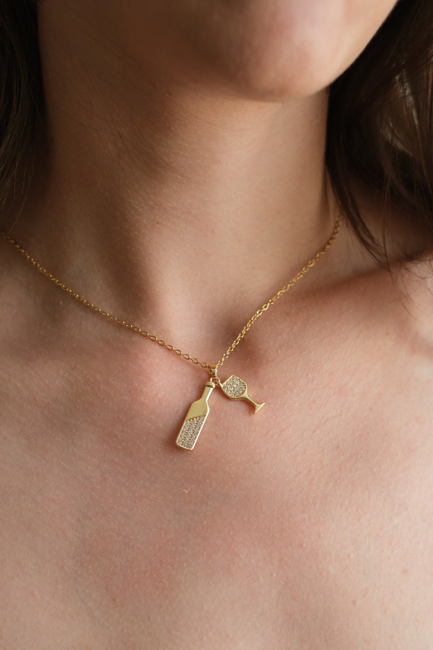 Social Hour Wine 316L Stainless Steel Crystal Necklace