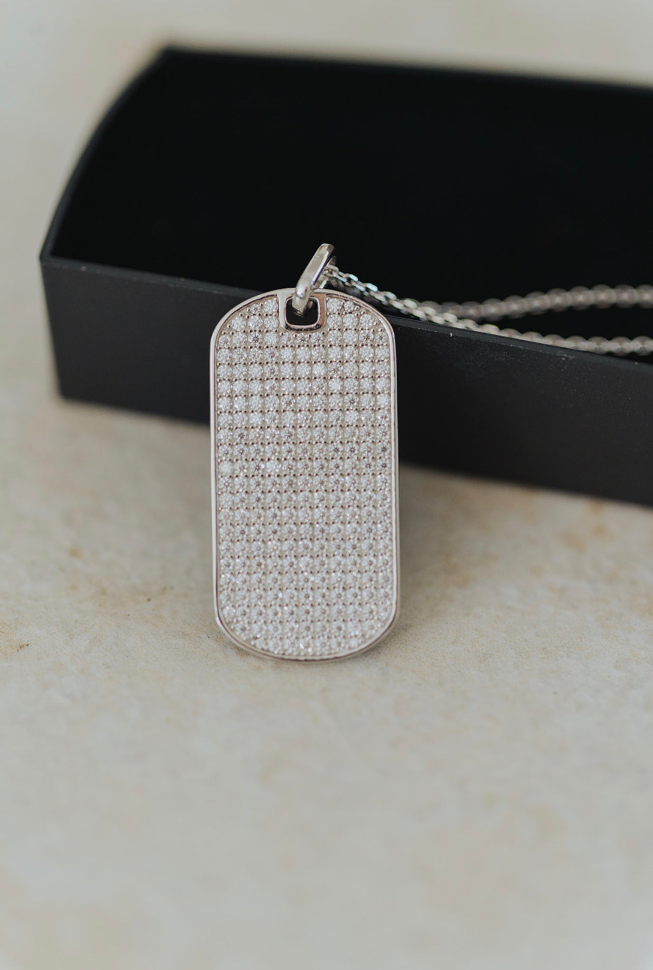 Crush Dog Tag
.925 Sterling Silver 4.2 Carat Moissanite Necklace
