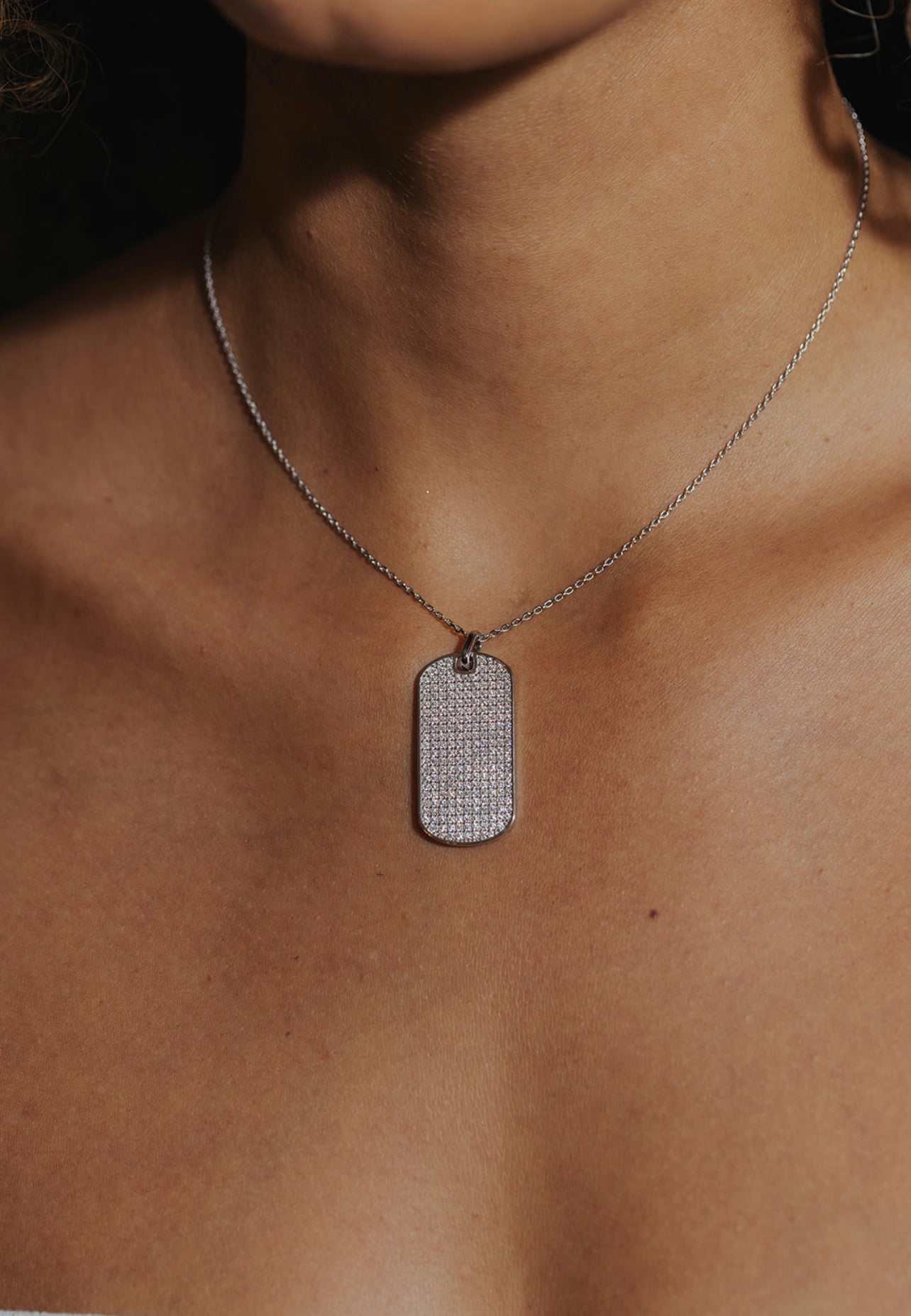 Crush Dog Tag
.925 Sterling Silver 4.2 Carat Moissanite Necklace