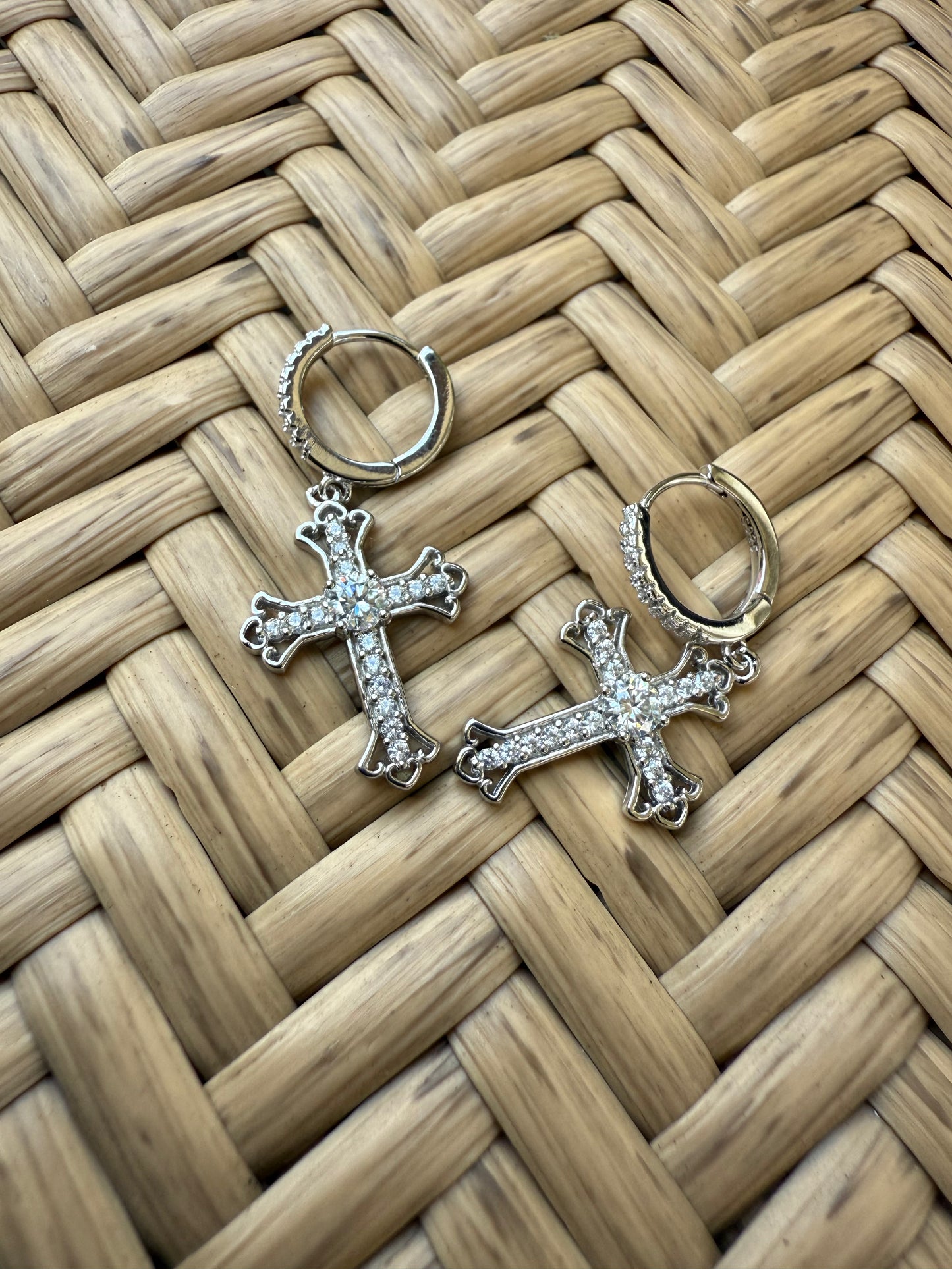 Faithful Moissanite .925 Sterling Silver Cross Earrings