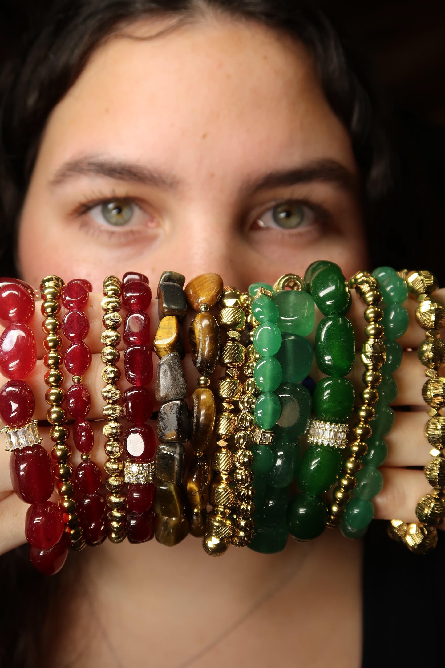 Autumn Garnet 5-Piece Natural Ruby Stone Bracelet Stack