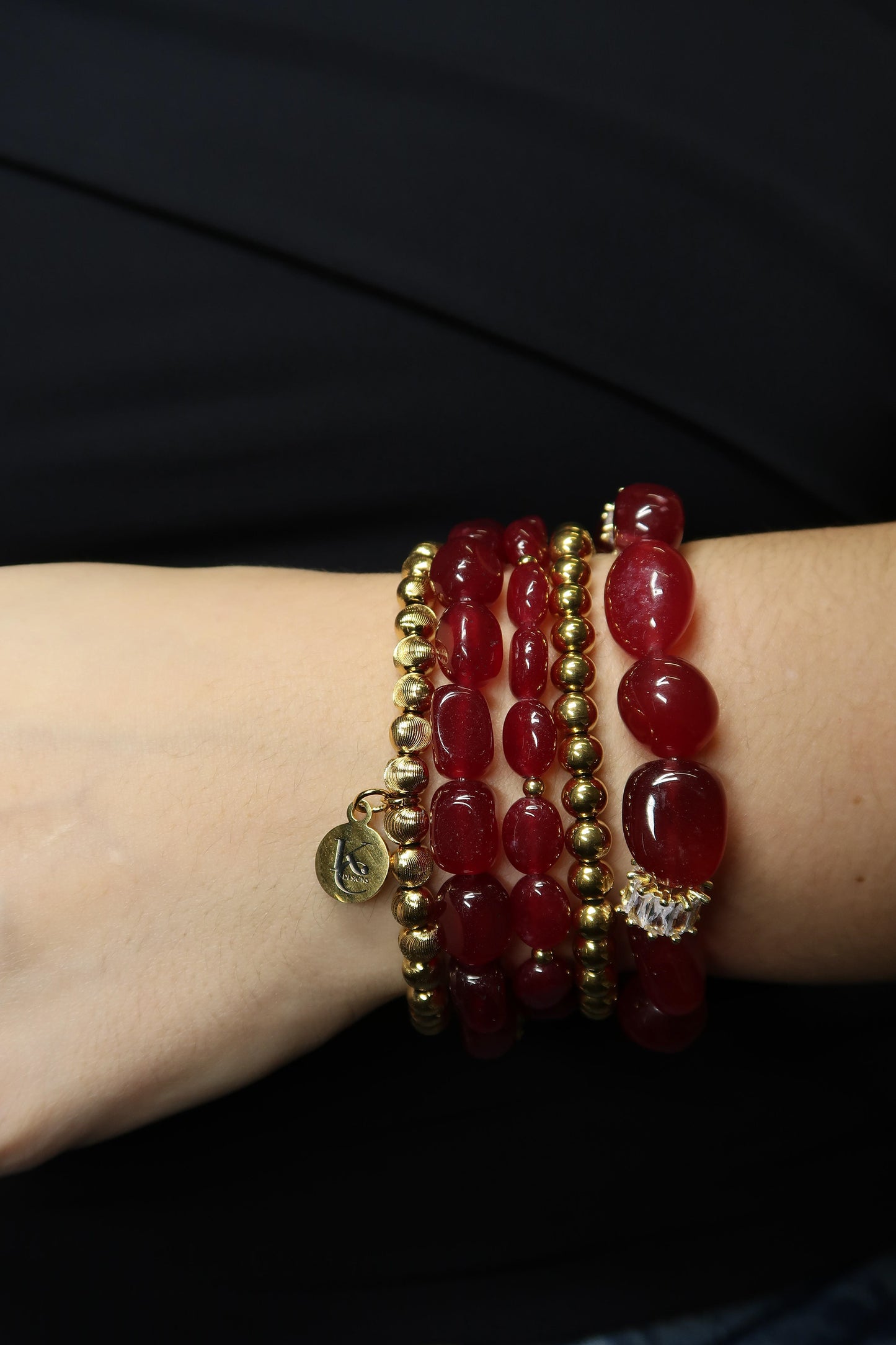 Autumn Garnet 5-Piece Natural Ruby Stone Bracelet Stack