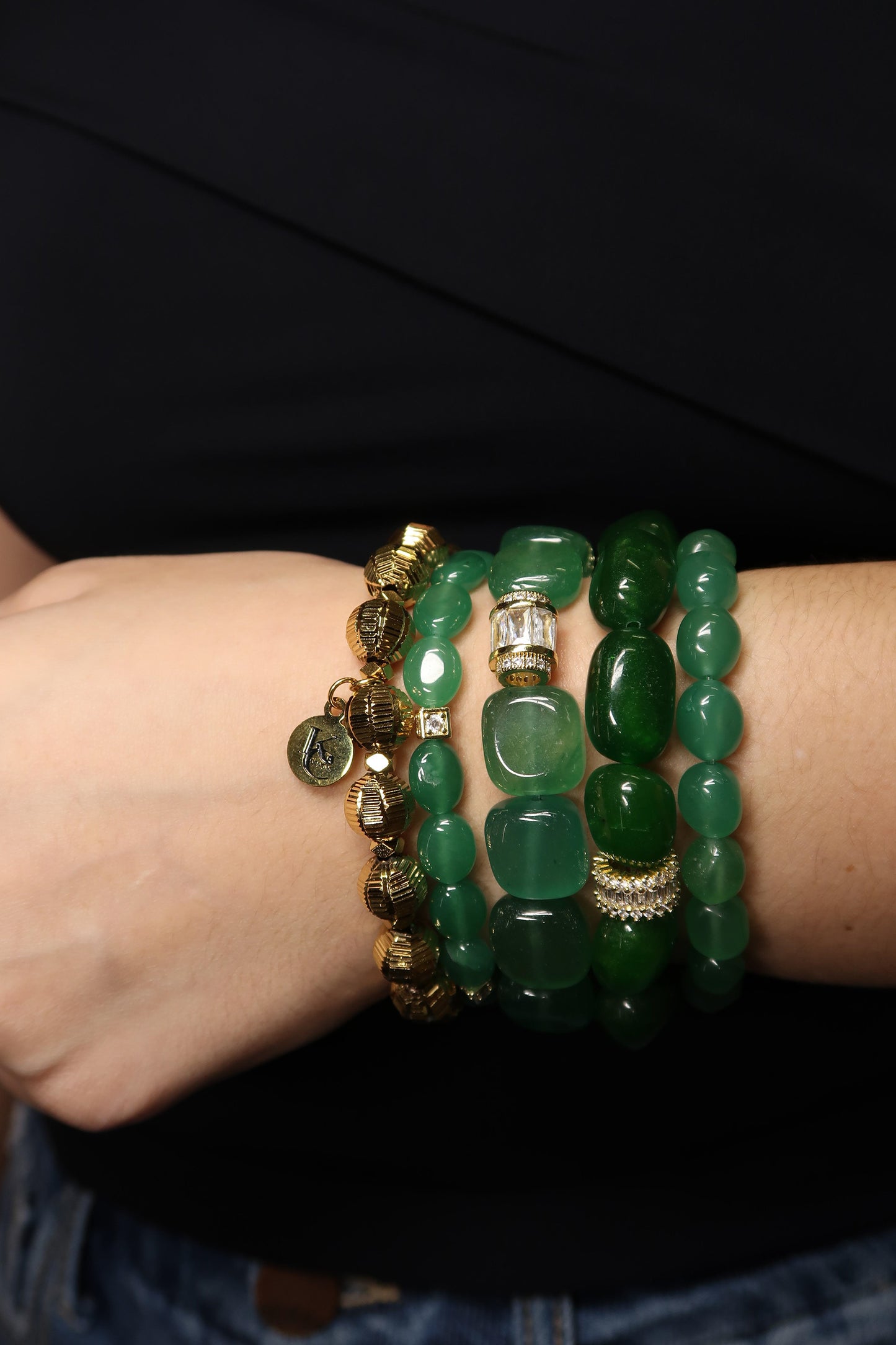 Evergreen Chic Emerald 5-Piece Natural Stone Bracelet Stack