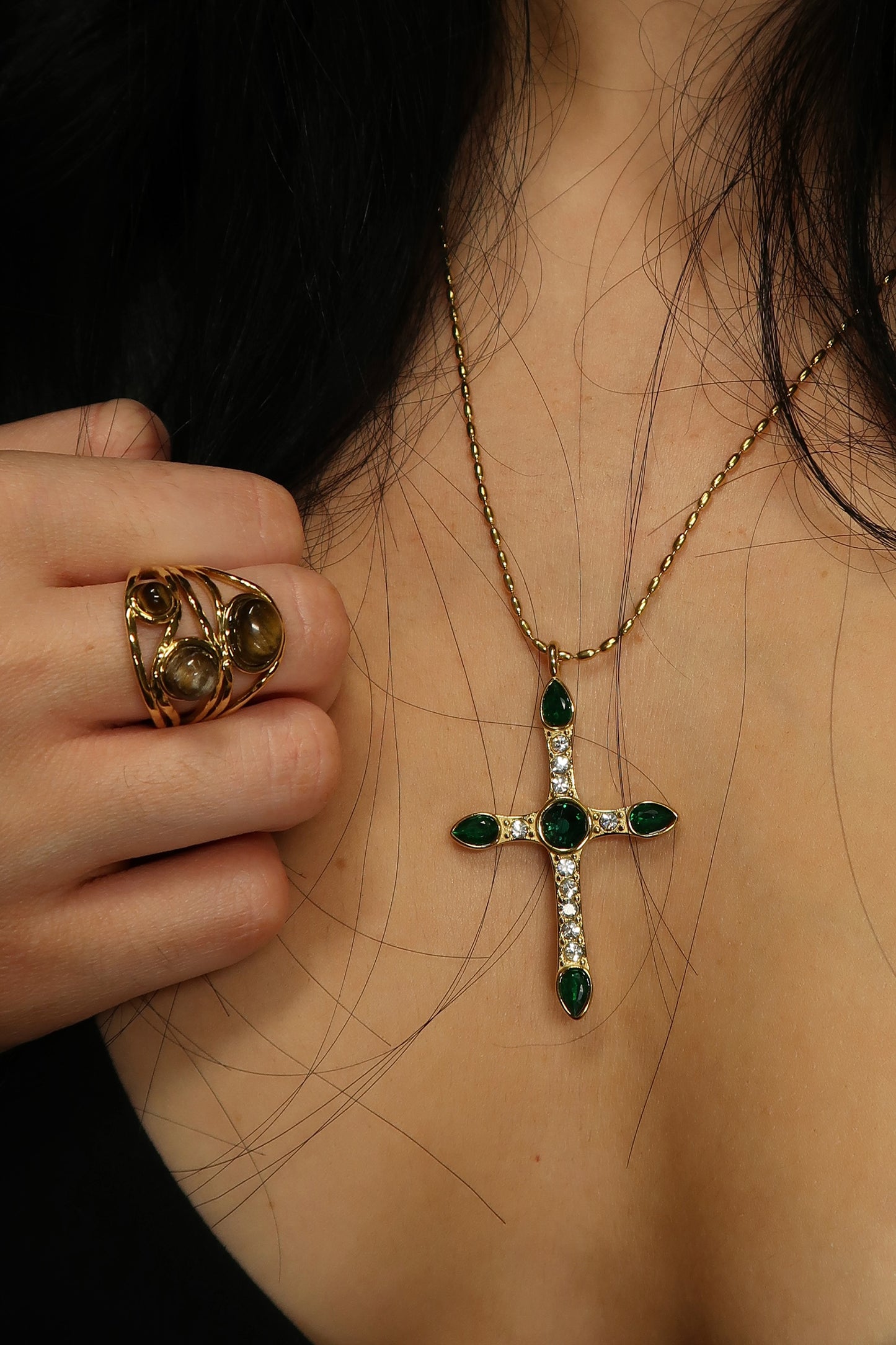 Golden Touch Natural Stone Tiger Eye Adjustable Ring
