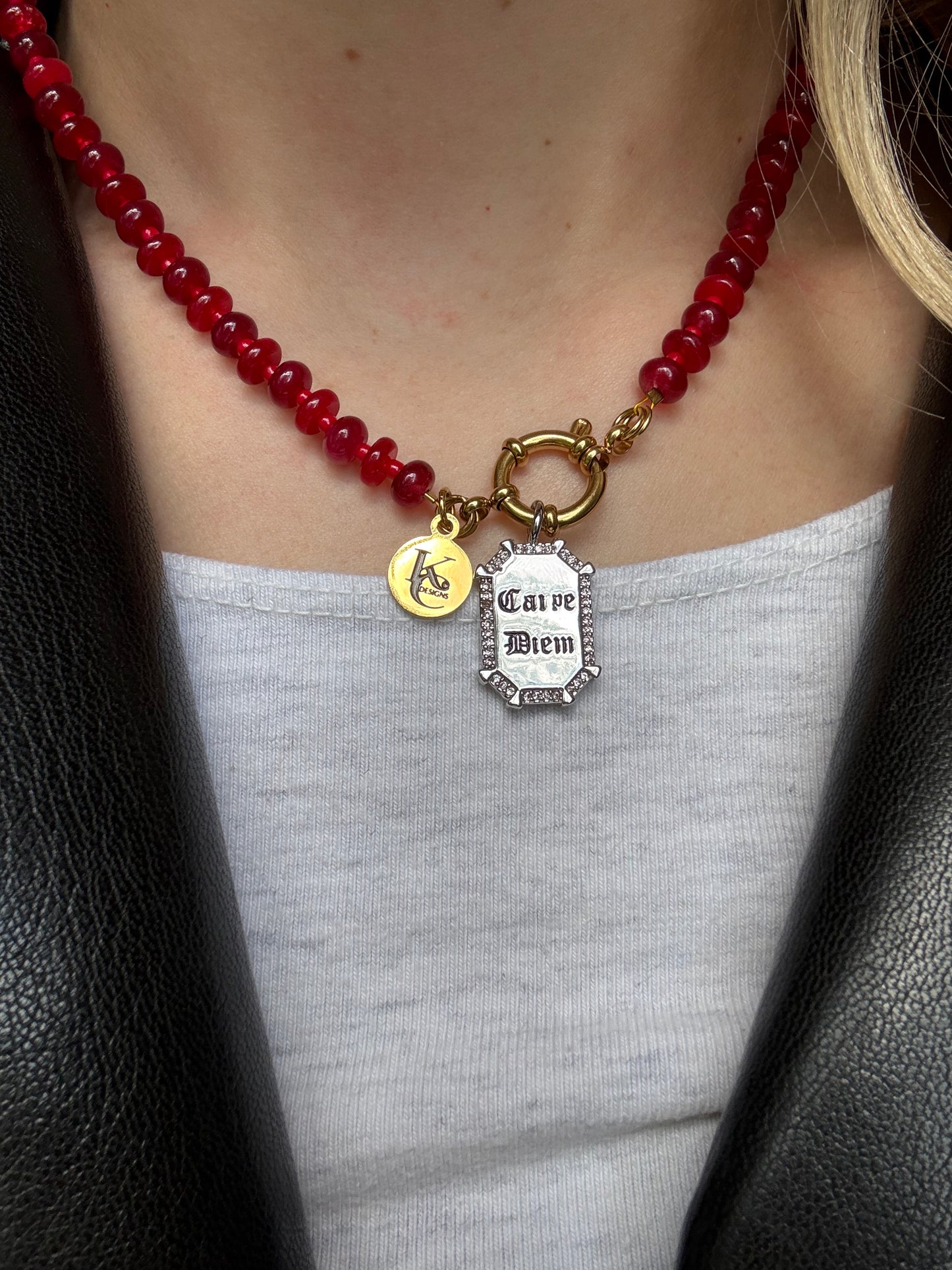 Carpe Diem 316L Stainless Steel Crystal Charm