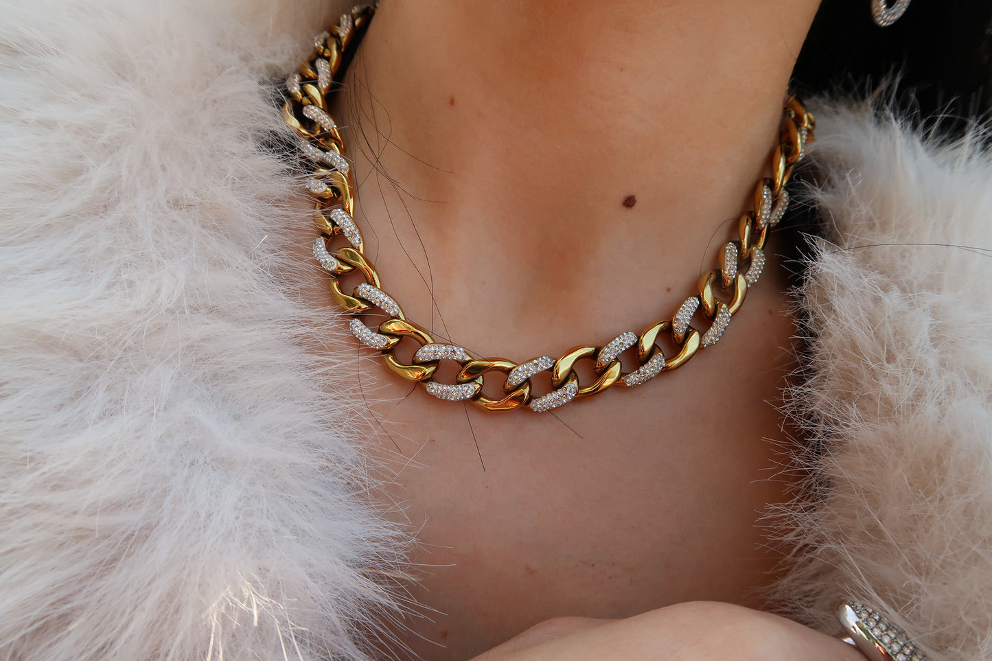 Golden Affair Crystal Cuban Link 316L Stainless Steel Crystal Link Duo