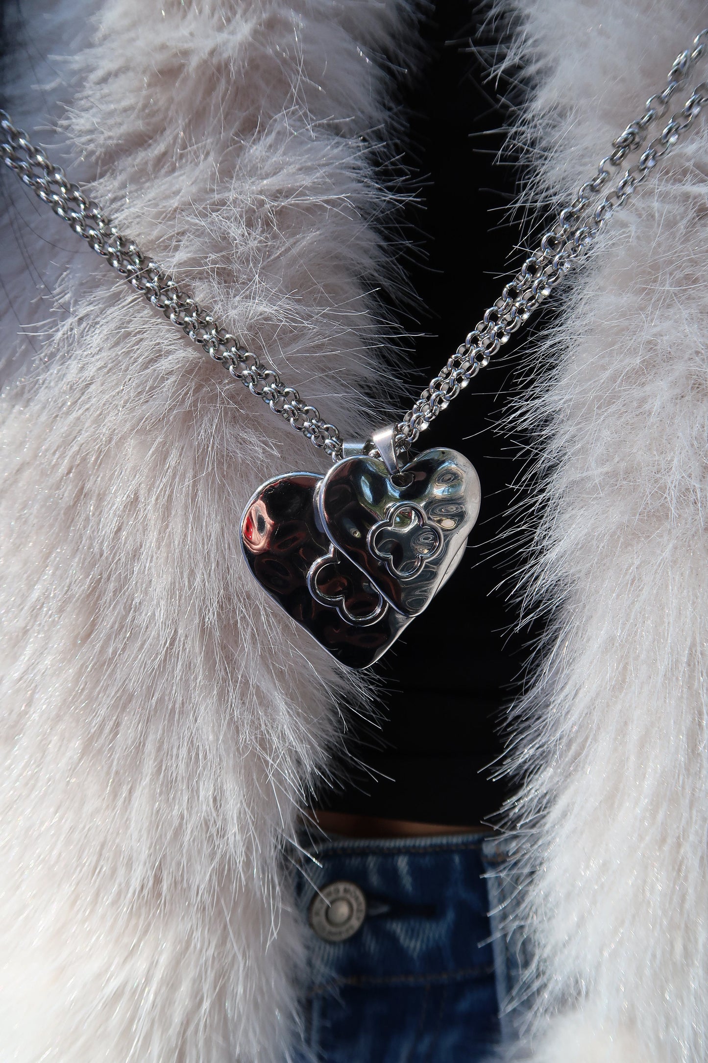Eternal Affair Double Heart 316L Stainless Steel Statement Necklace