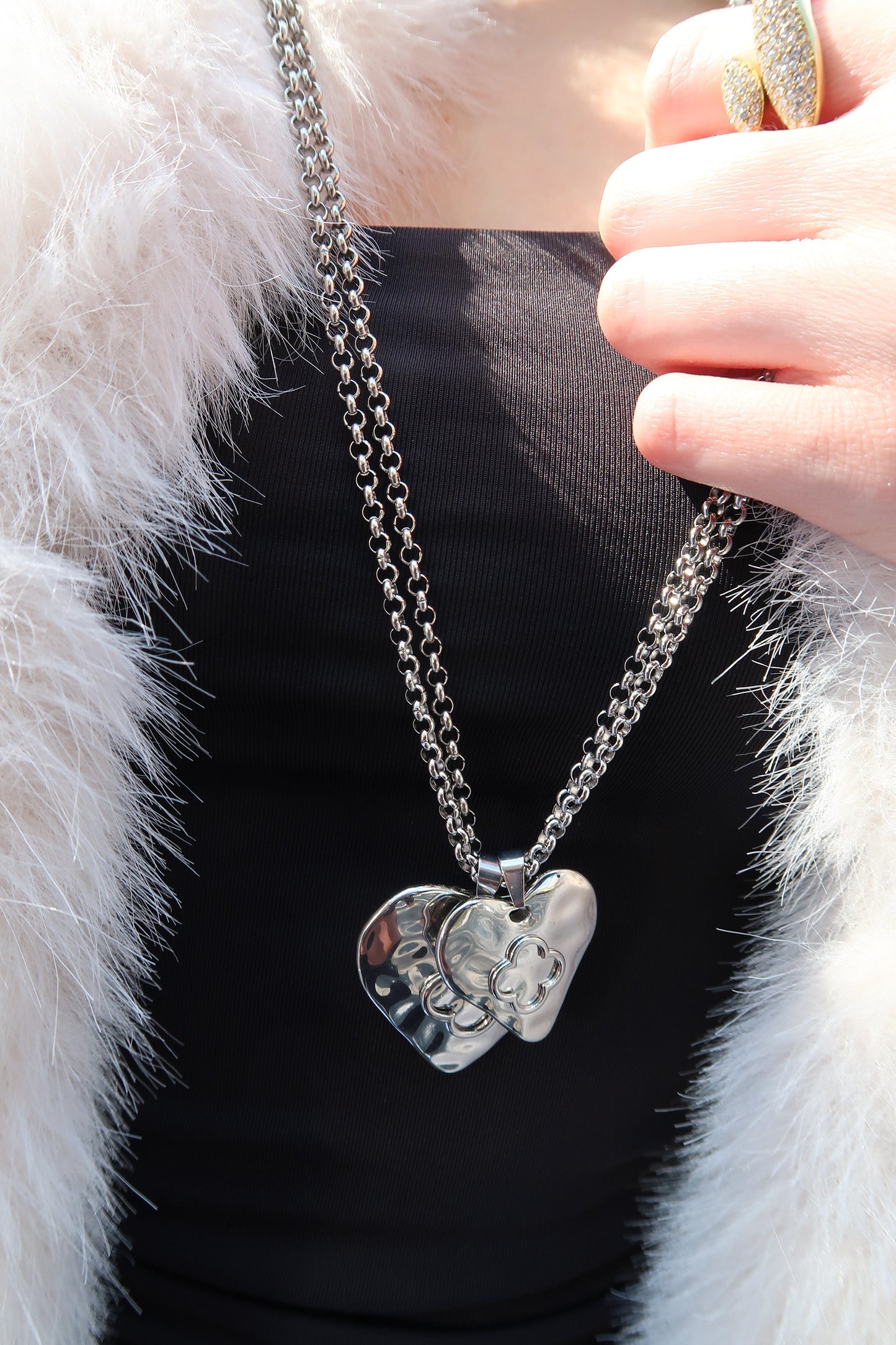 Eternal Affair Double Heart 316L Stainless Steel Statement Necklace