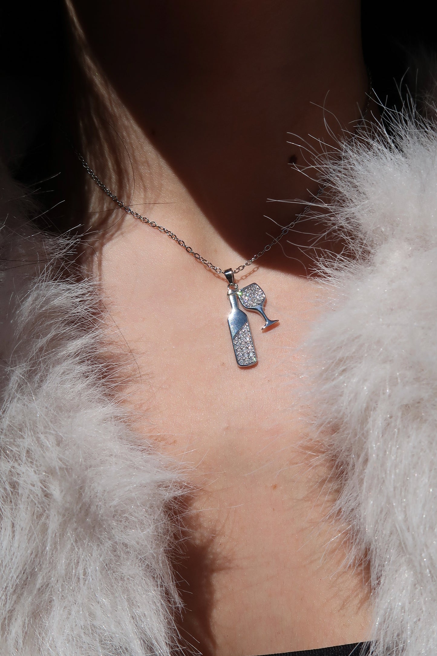Social Hour Wine 316L Stainless Steel Crystal Necklace