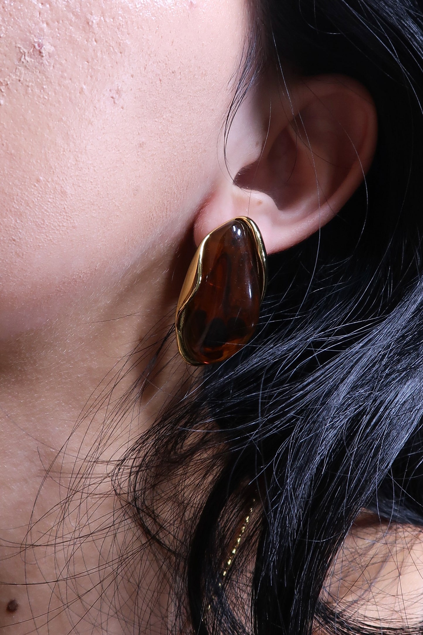 Espresso Elegance Amber Stone 316L Stainless Steel Earrings