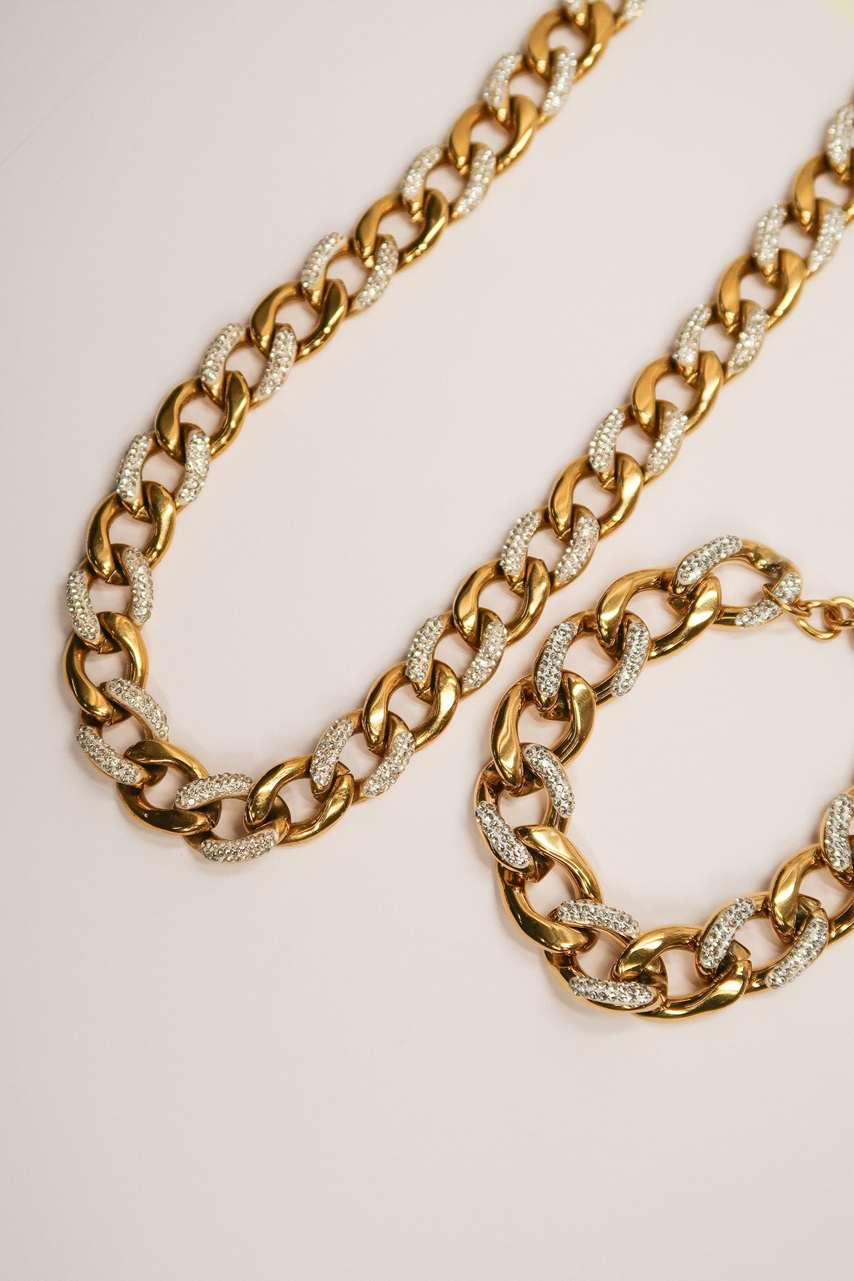 Golden Affair Crystal Cuban Link 316L Stainless Steel Crystal Link Duo