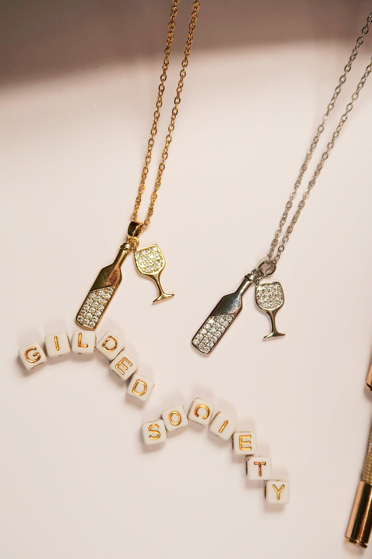 Social Hour Wine 316L Stainless Steel Crystal Necklace