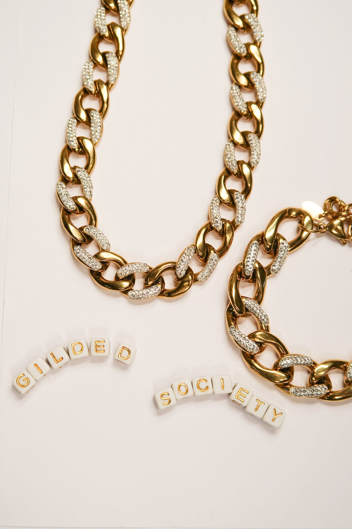 Golden Affair Crystal Cuban Link 316L Stainless Steel Crystal Link Duo