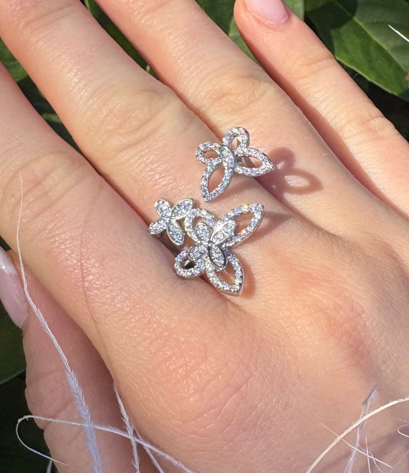 Whisper Wings Butterfly Moissanite .925 Sterling Silver Adjustable Ring