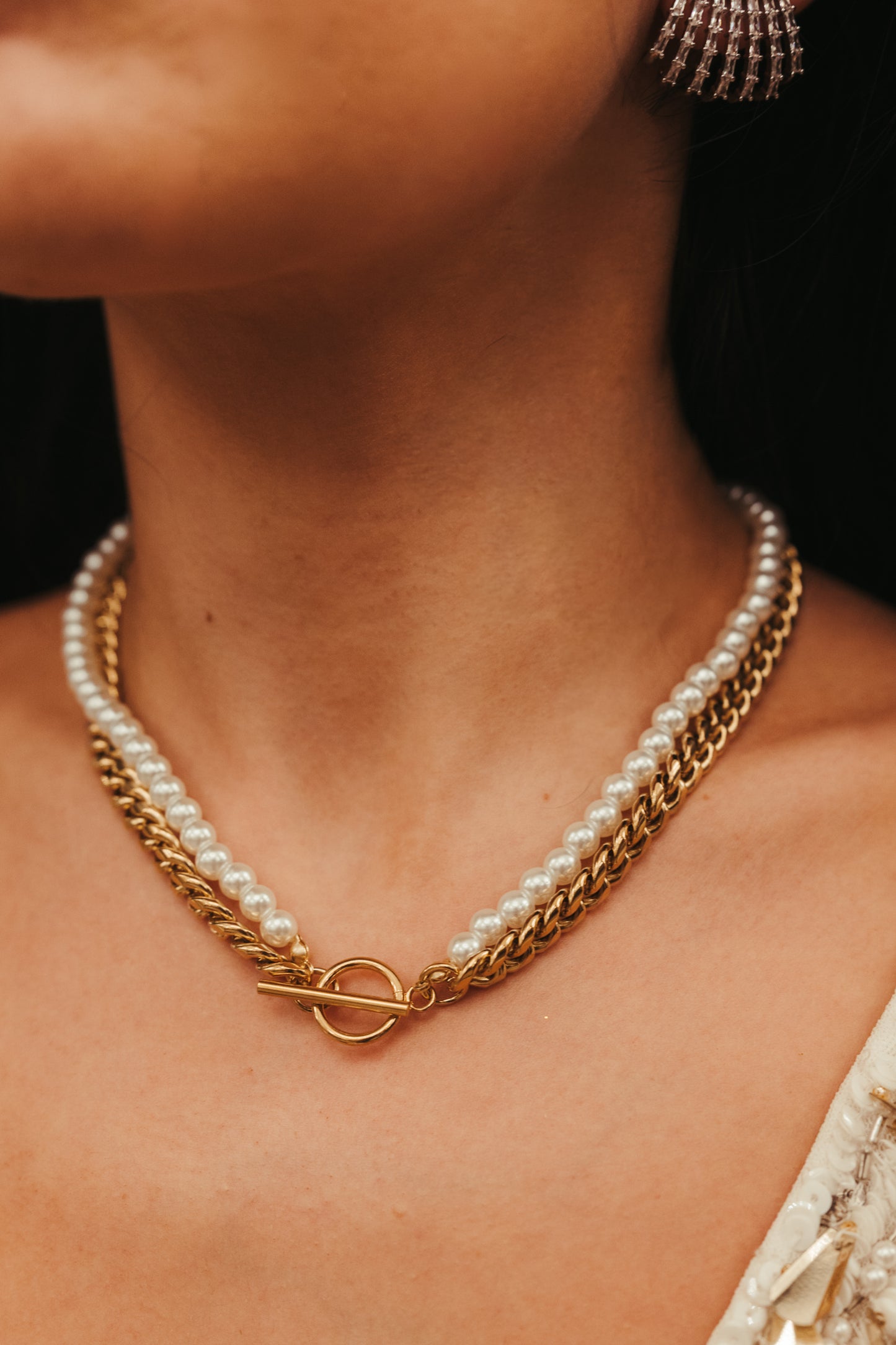 Rebel Pearl Cuban Link 316L Stainless Steel Necklace