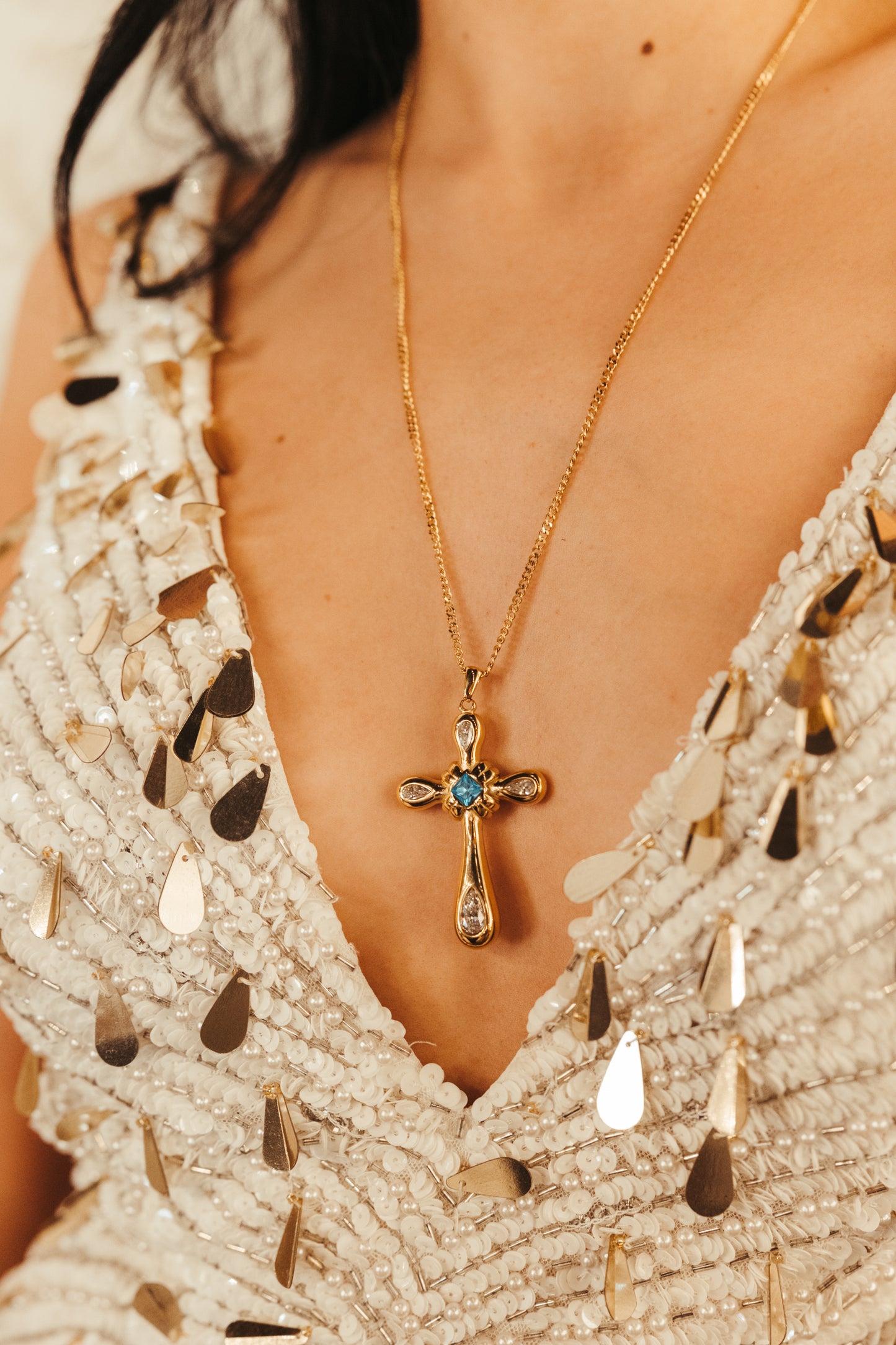 Golden Faith Cross 316L Stainless Steel Statement Necklace