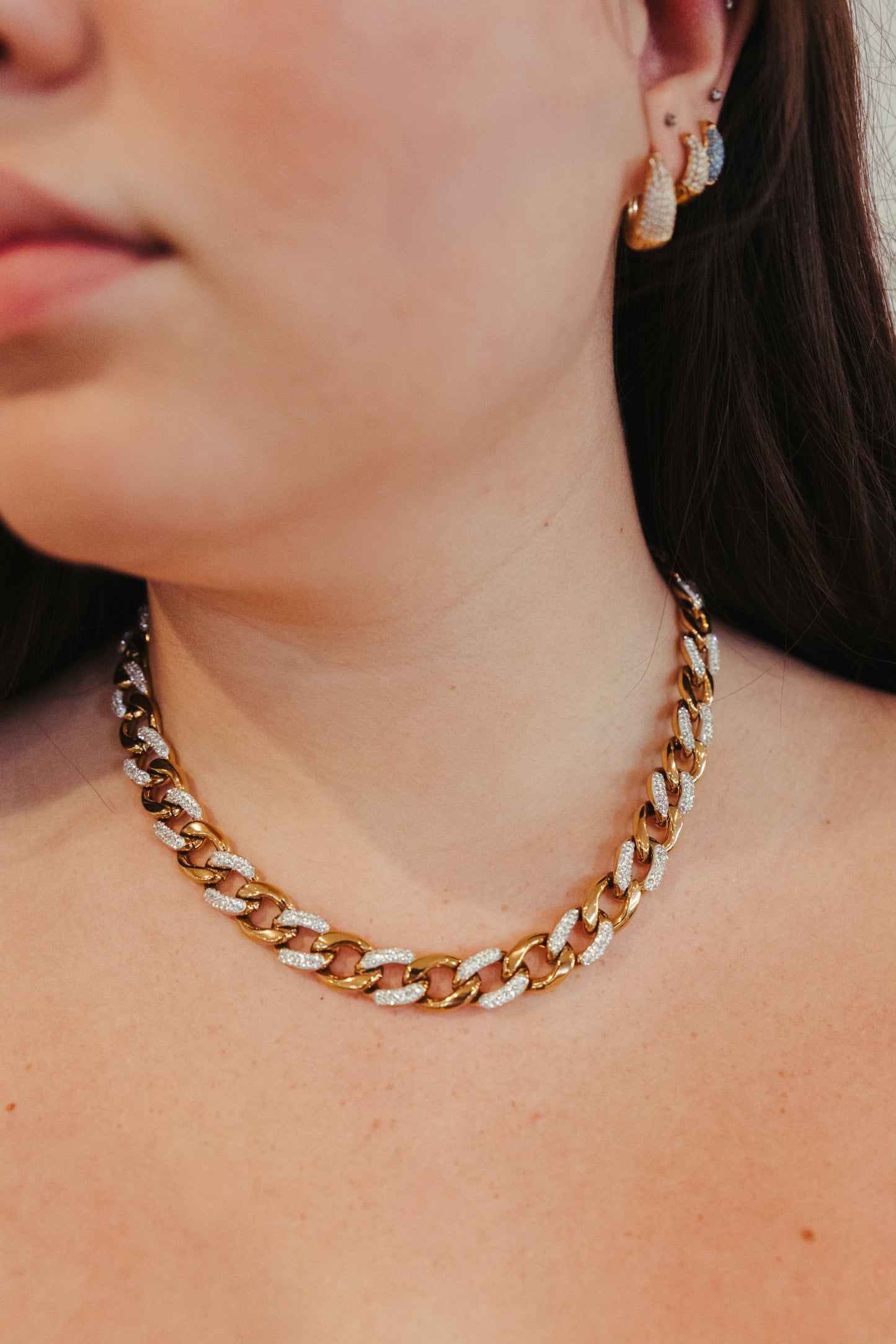 Golden Affair Crystal Cuban Link 316L Stainless Steel Crystal Link Duo