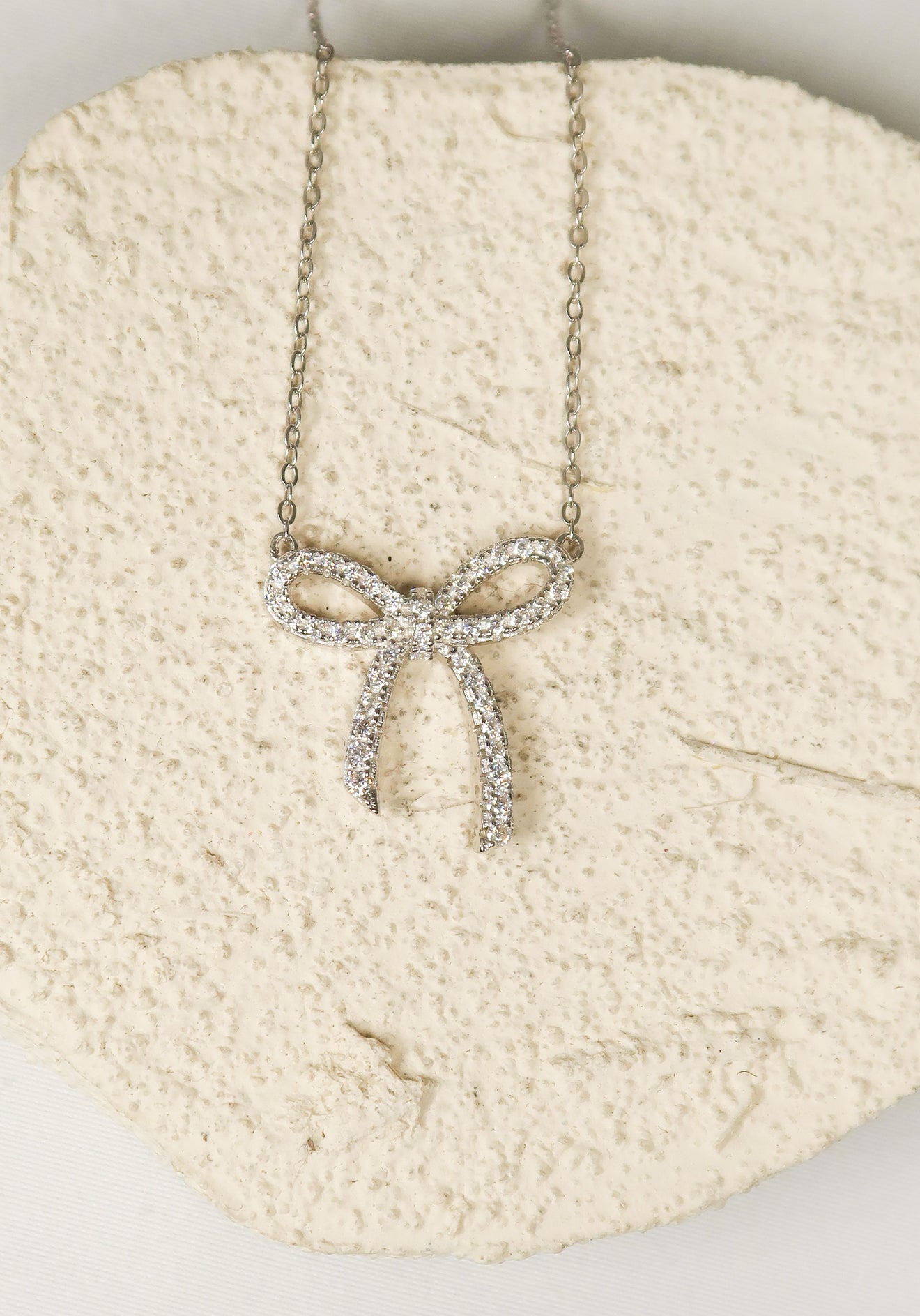 Tied With Love .925 Sterling Silver Moissanite Necklace FREE MAGNET CLASP