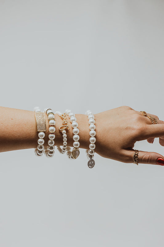 Swanky 5 Piece Pearl Charm Bracelet Stack