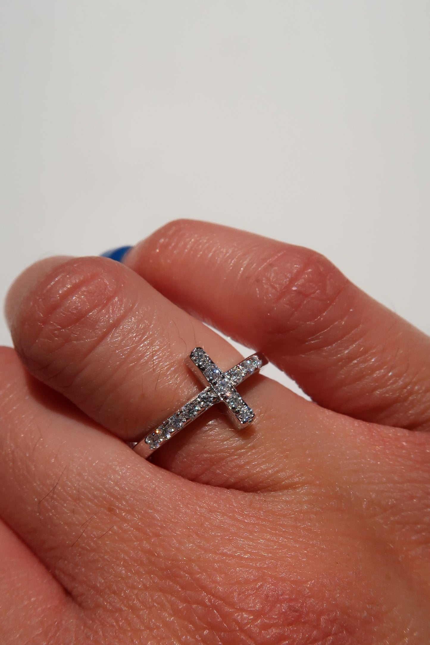 Halo .925 Sterling Silver Crystal Cross Moissanite Ring