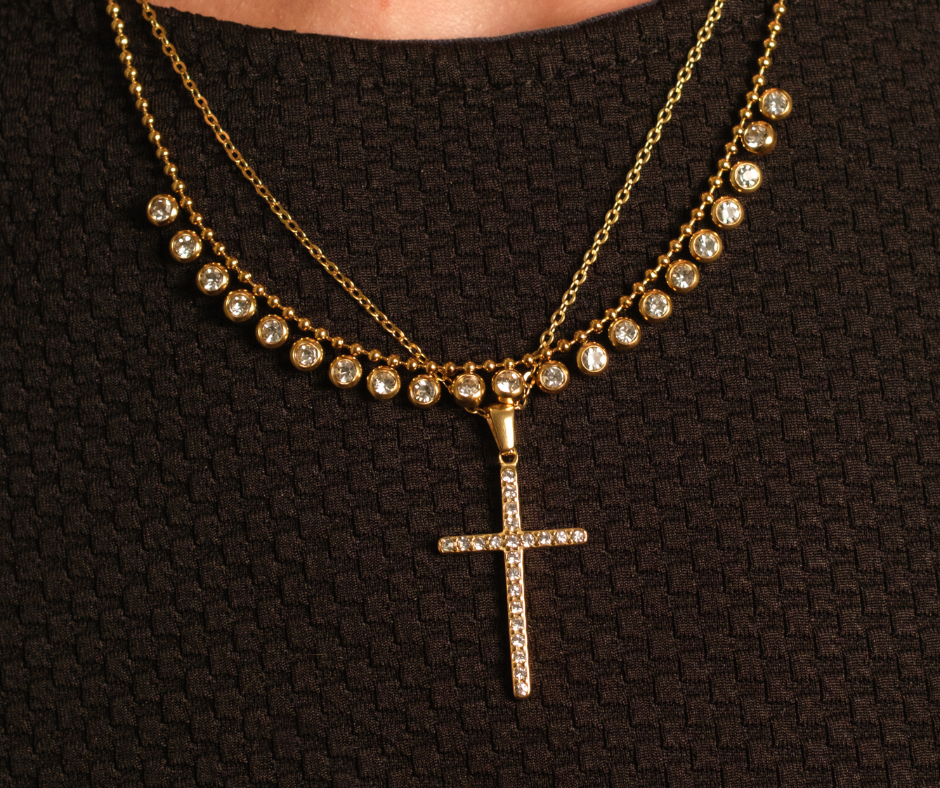 Living Hope Crystal Cross 316L Stainless Steel Gold Necklace