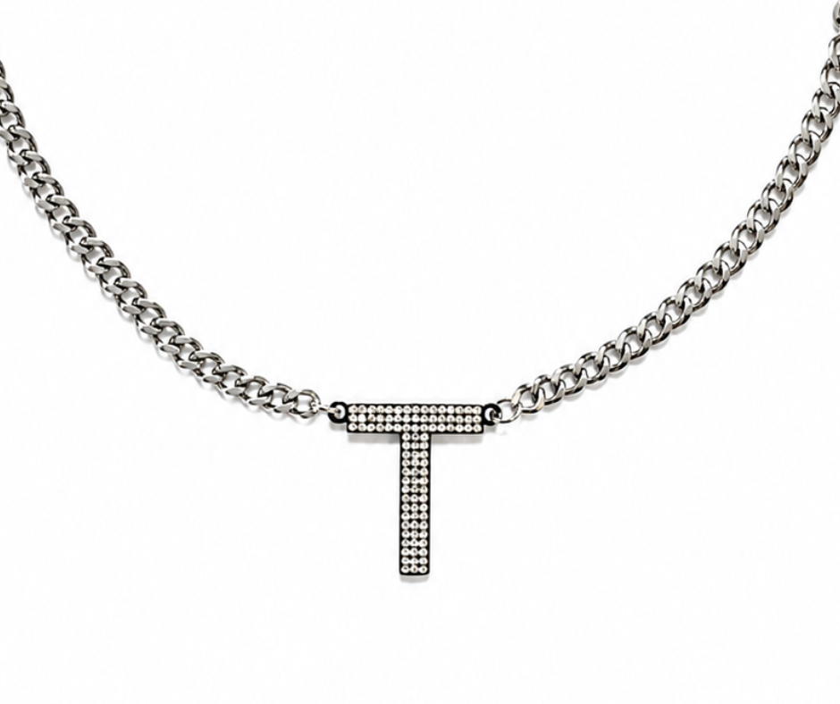 Game Day Initial Crystal 316L Stainless Steel Necklace