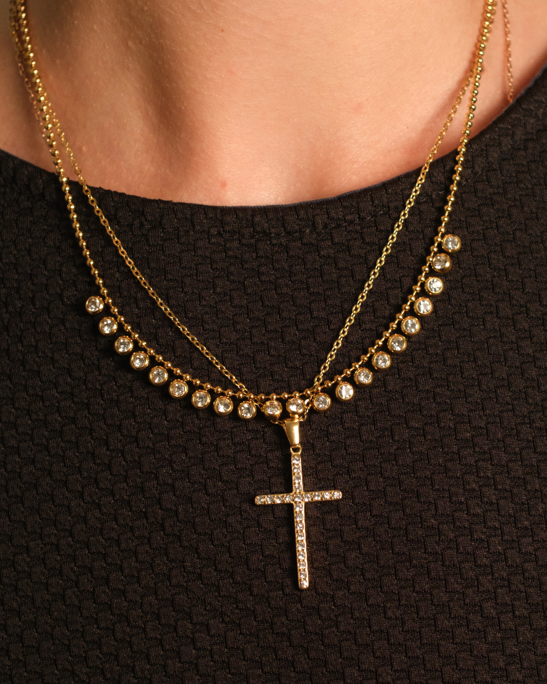 Queen B 316L Stainless Steel Bezel Crystal Necklace