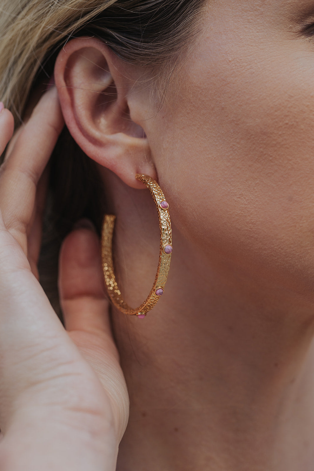 316L Stainless Steel Sierra Natural Stone Hoop Earrings