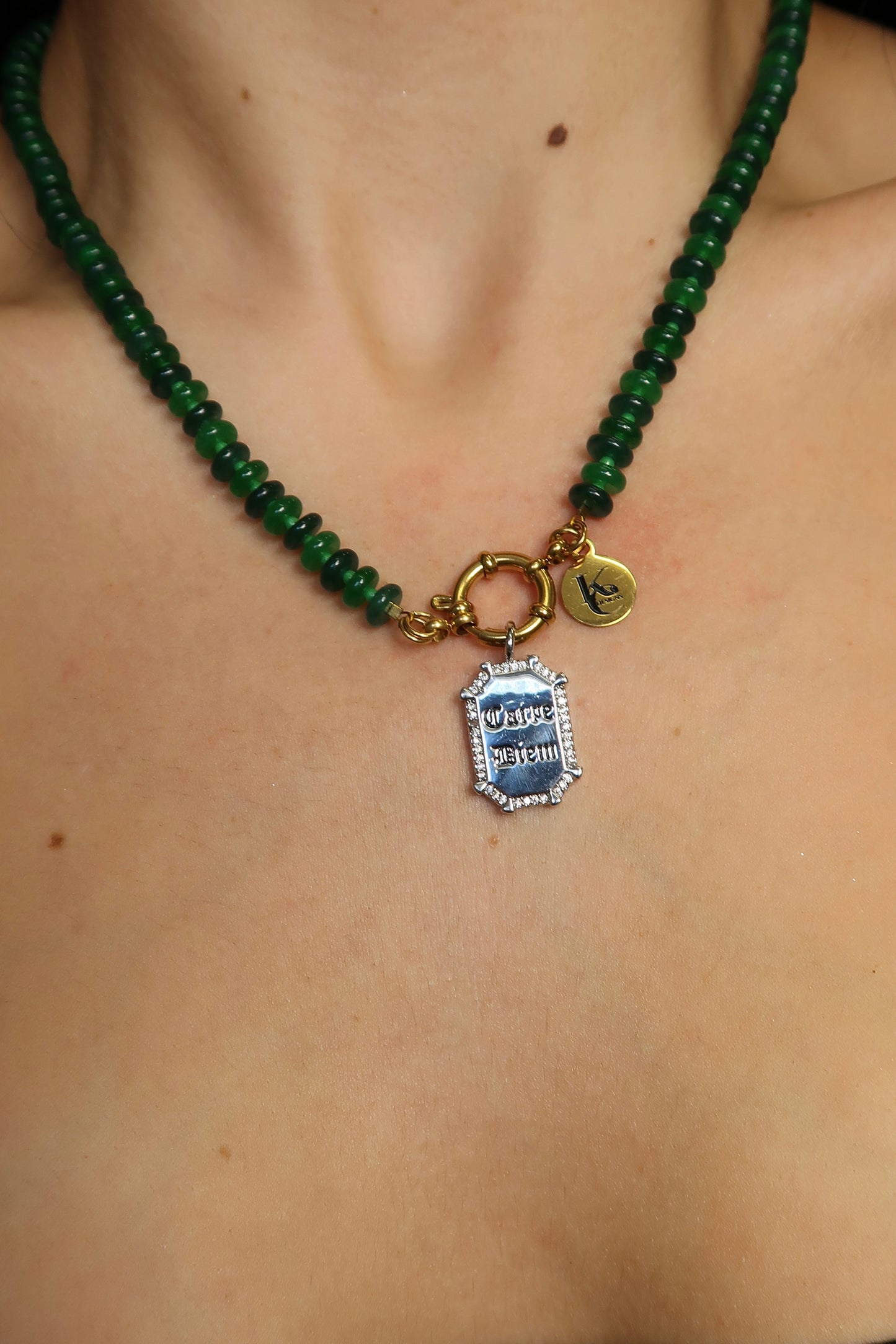 Carpe Diem 316L Stainless Steel Crystal Charm