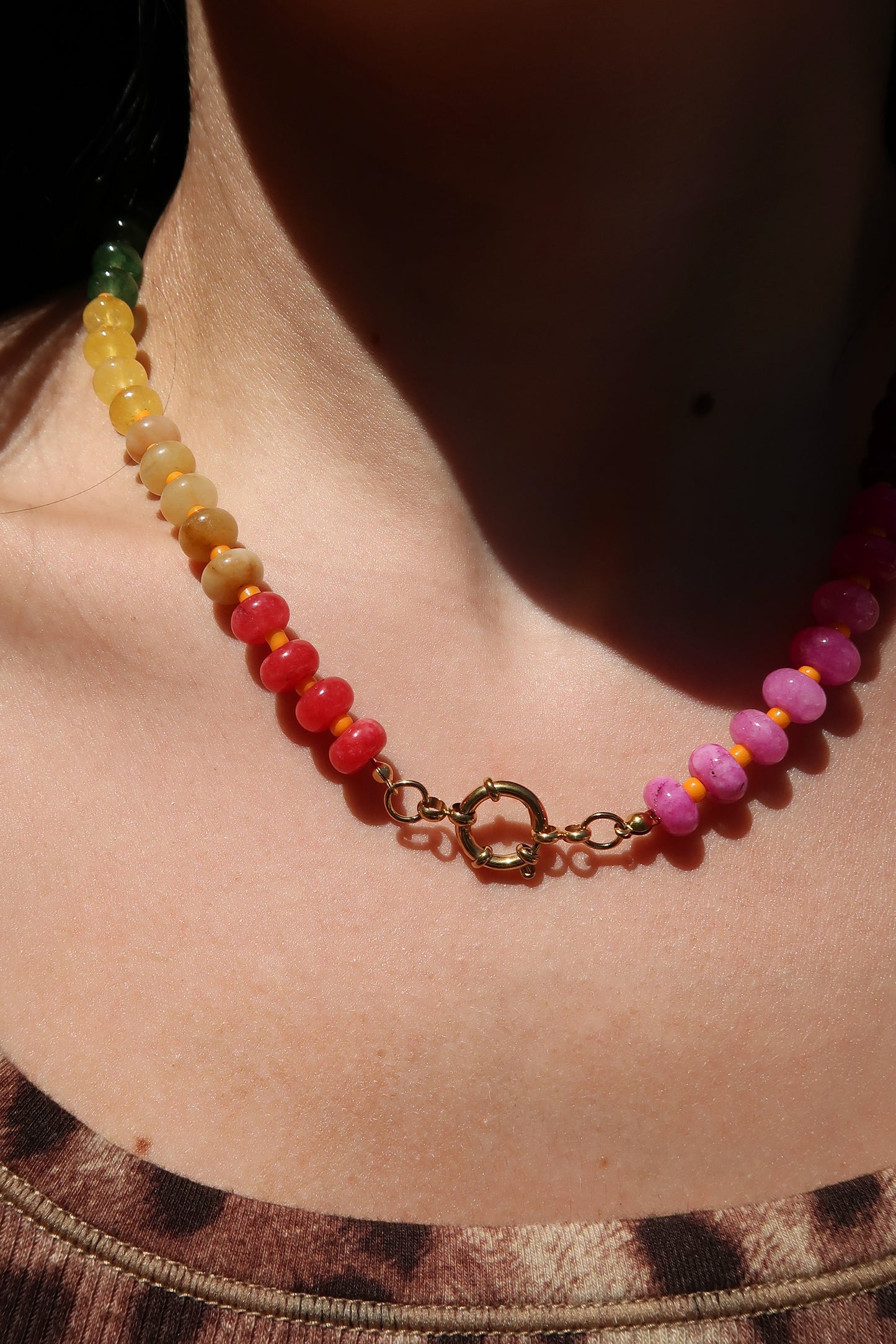 Maui Sunset Natural Stone 316L Stainless Steel Necklace