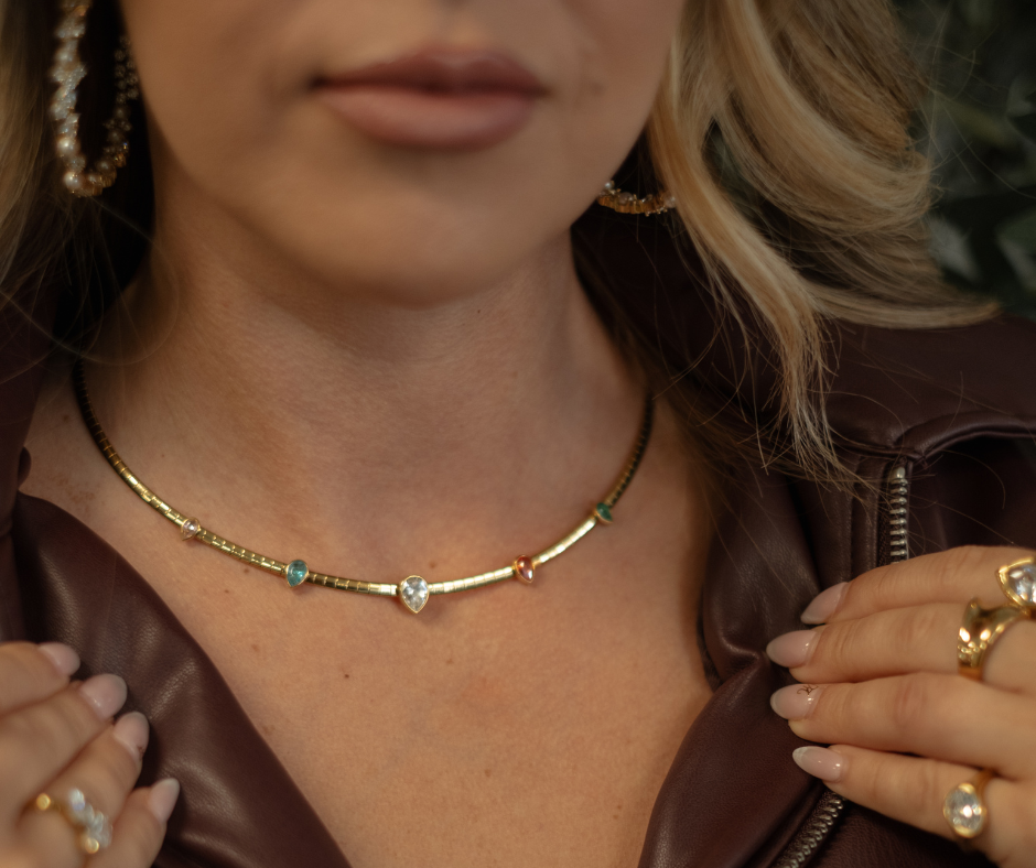 Fiora Multi  Heart Gem Omega Necklace