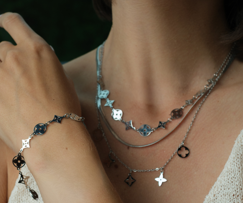 Clover Collection Necklace and Bracelet 316L Stainless Steel Trio