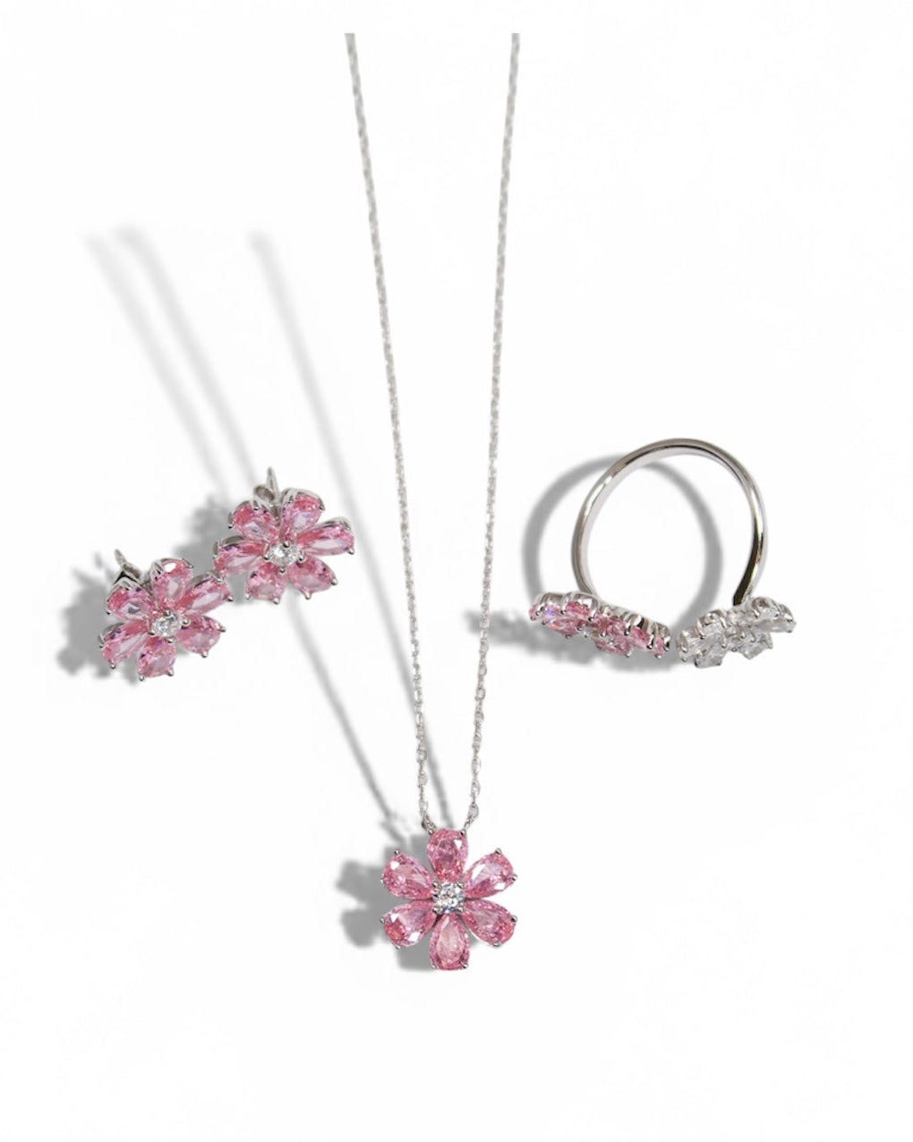 Daisy Pink Crystal .925 Sterling Silve Trio
