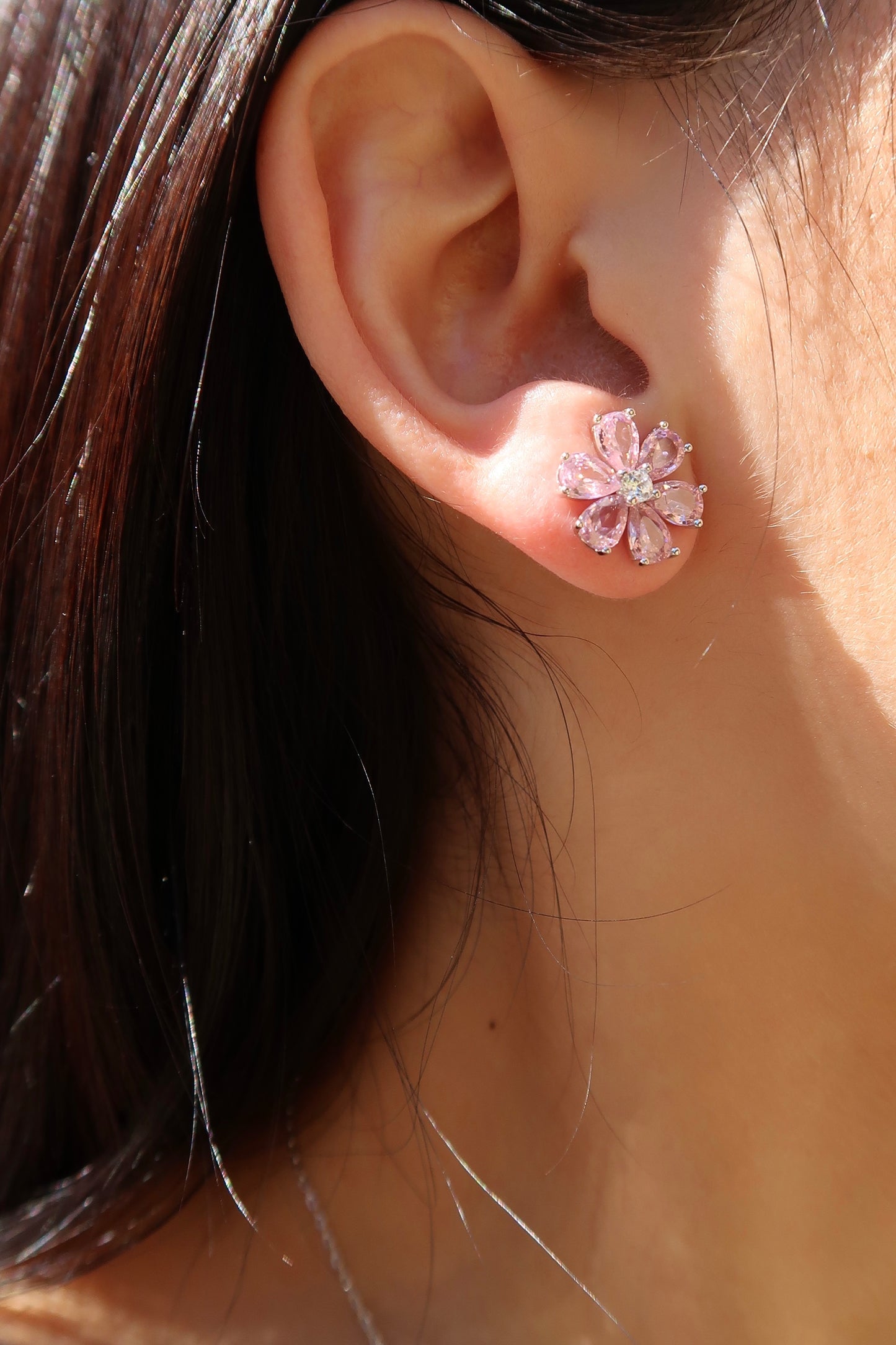 Daisy Pink Crystal .925 Sterling Silver Necklace or Studs or RIng