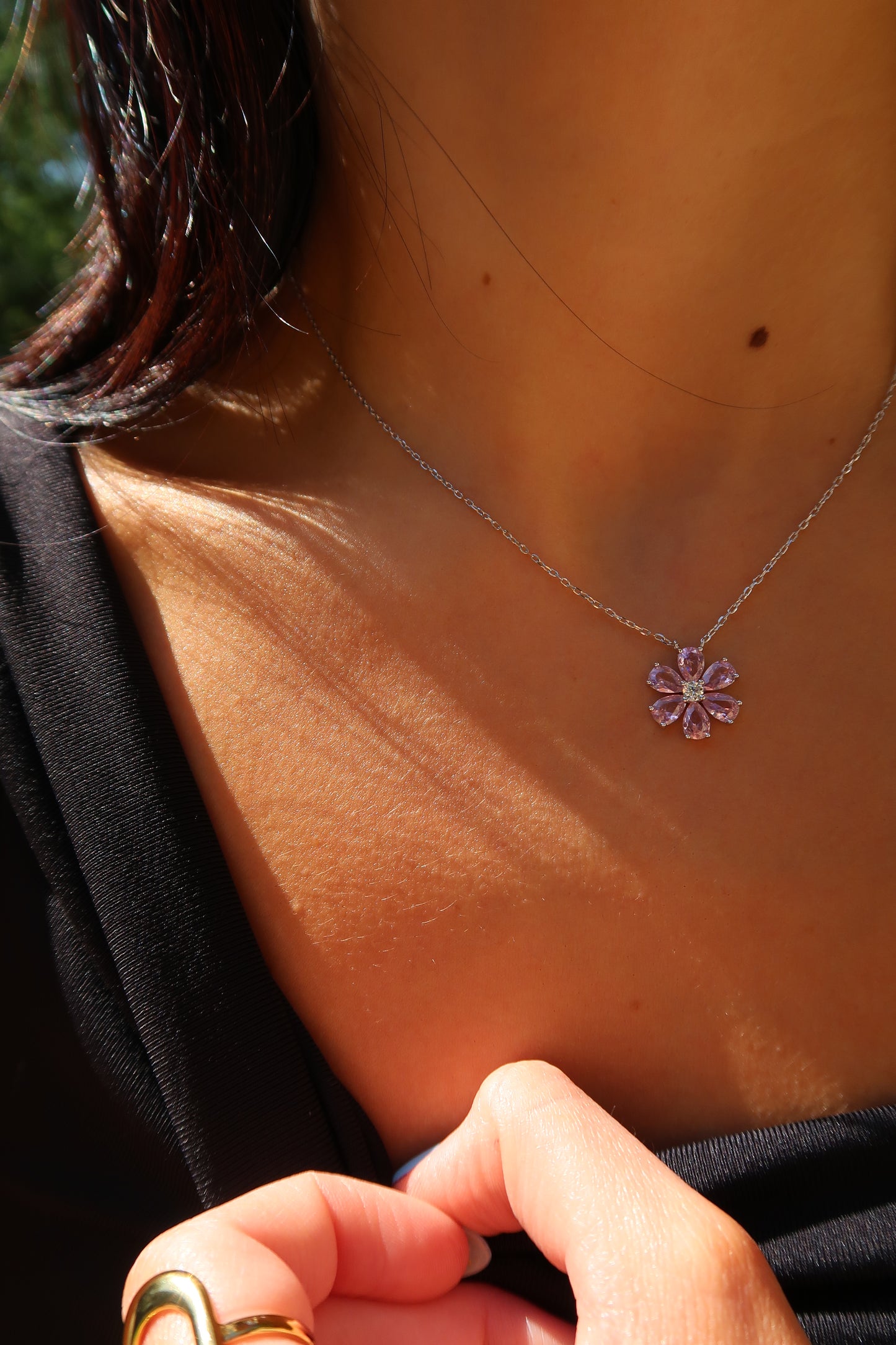 Daisy Pink Crystal .925 Sterling Silver Necklace or Studs or RIng