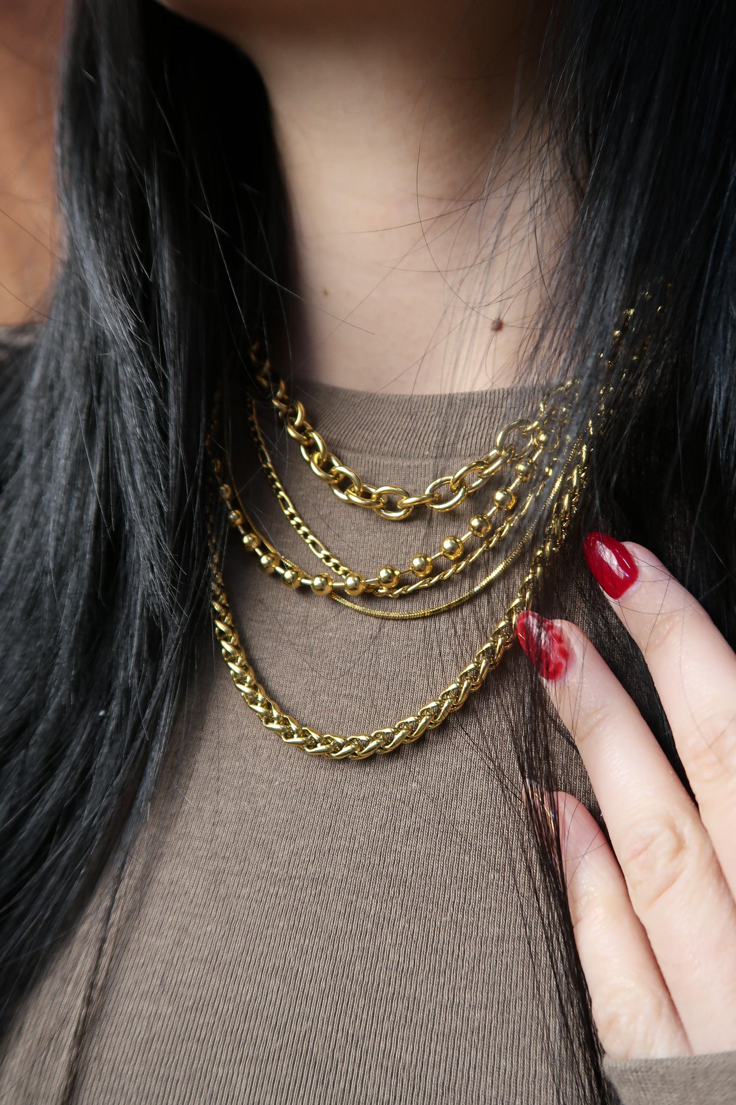 Golden Muse 316L Stainless Steel 5 Piece Necklace Ensemble
