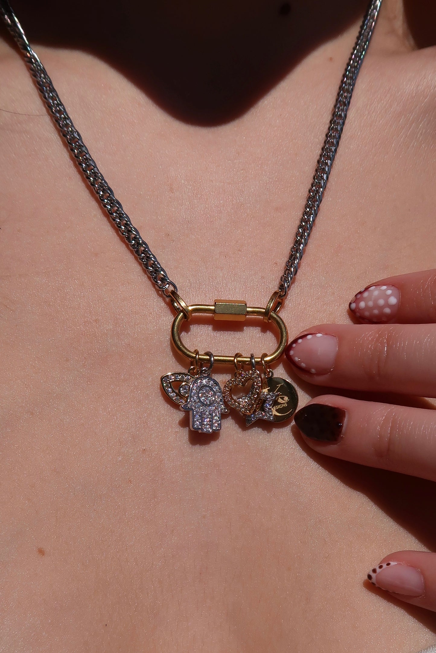 Charmed Life 5 Charm Two Tone 316L Stainless Steel Necklace