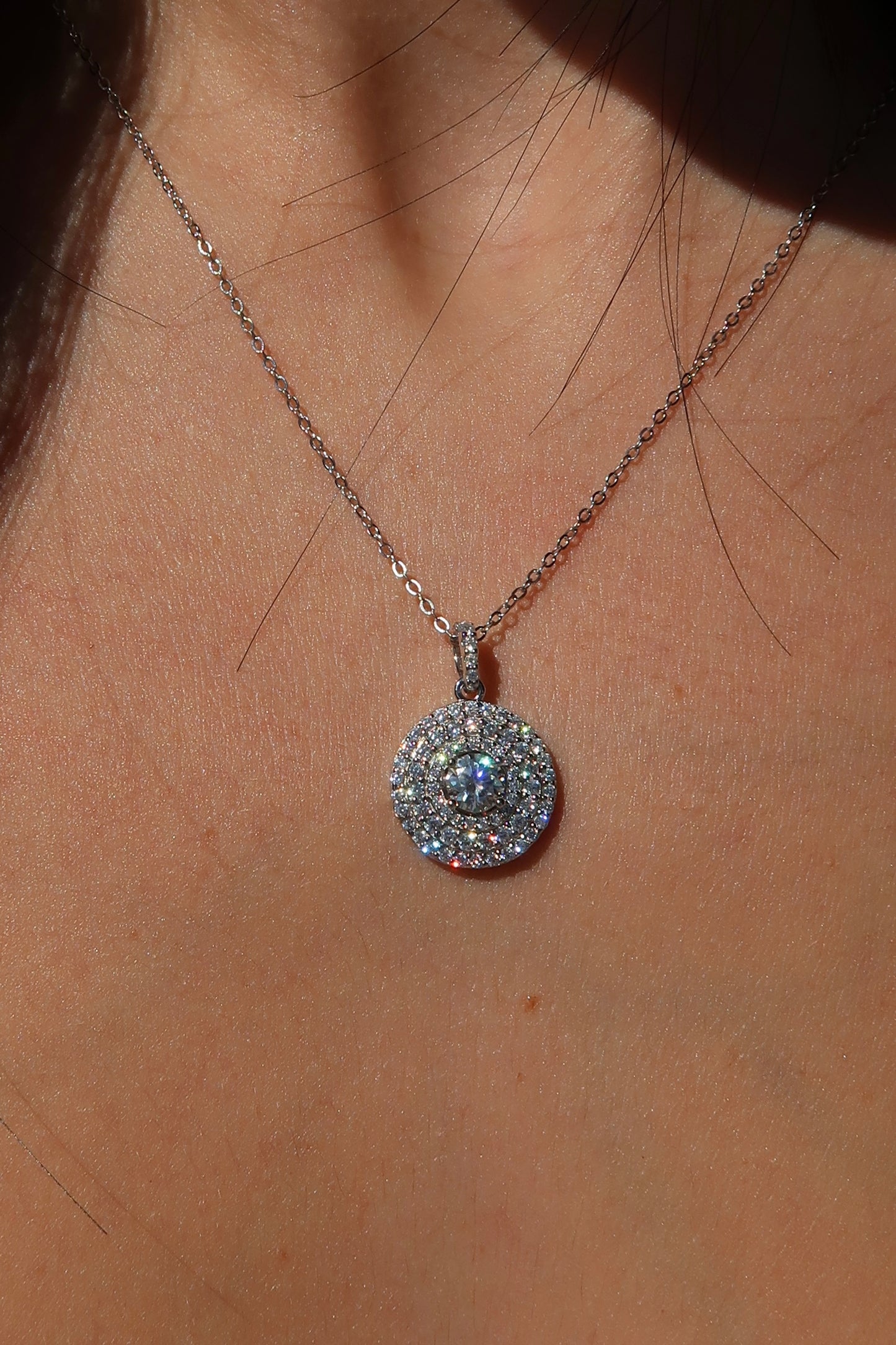 Twice the Shine  .925 Sterling Silver Moissanite Necklace FREE MAGNET CLASP